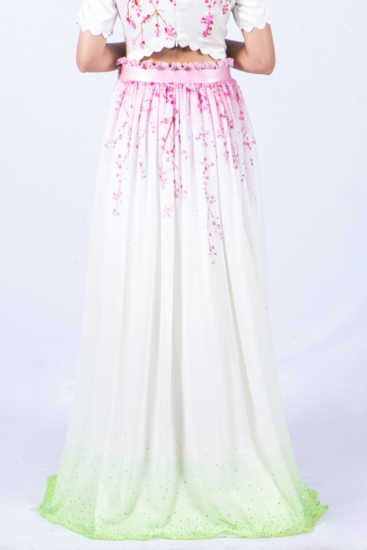 Etti Kapoor White & Green Stain Print Skirt for women online at ScrollnShops