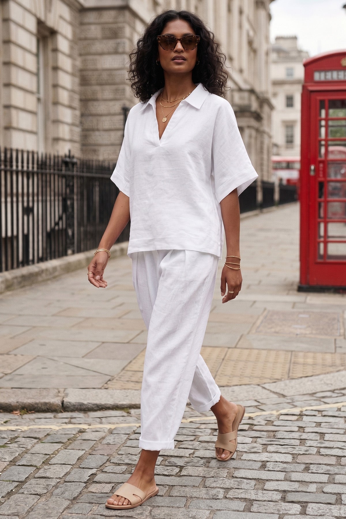 White Half Sleeves Collar Top