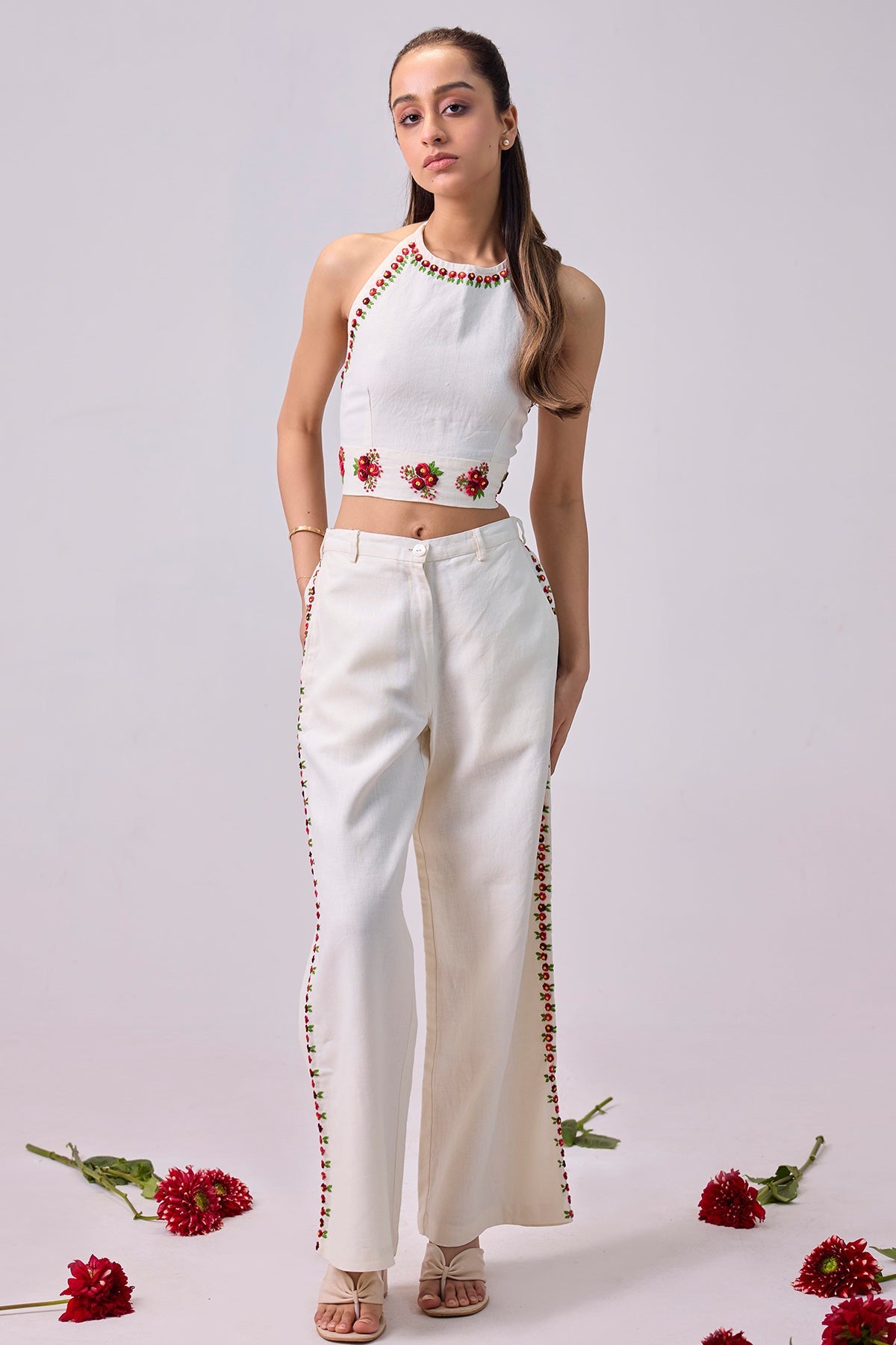 Buy White Halter Neck Co-ord Set for Women by 97 Motifs Designer online available at scrollnshops