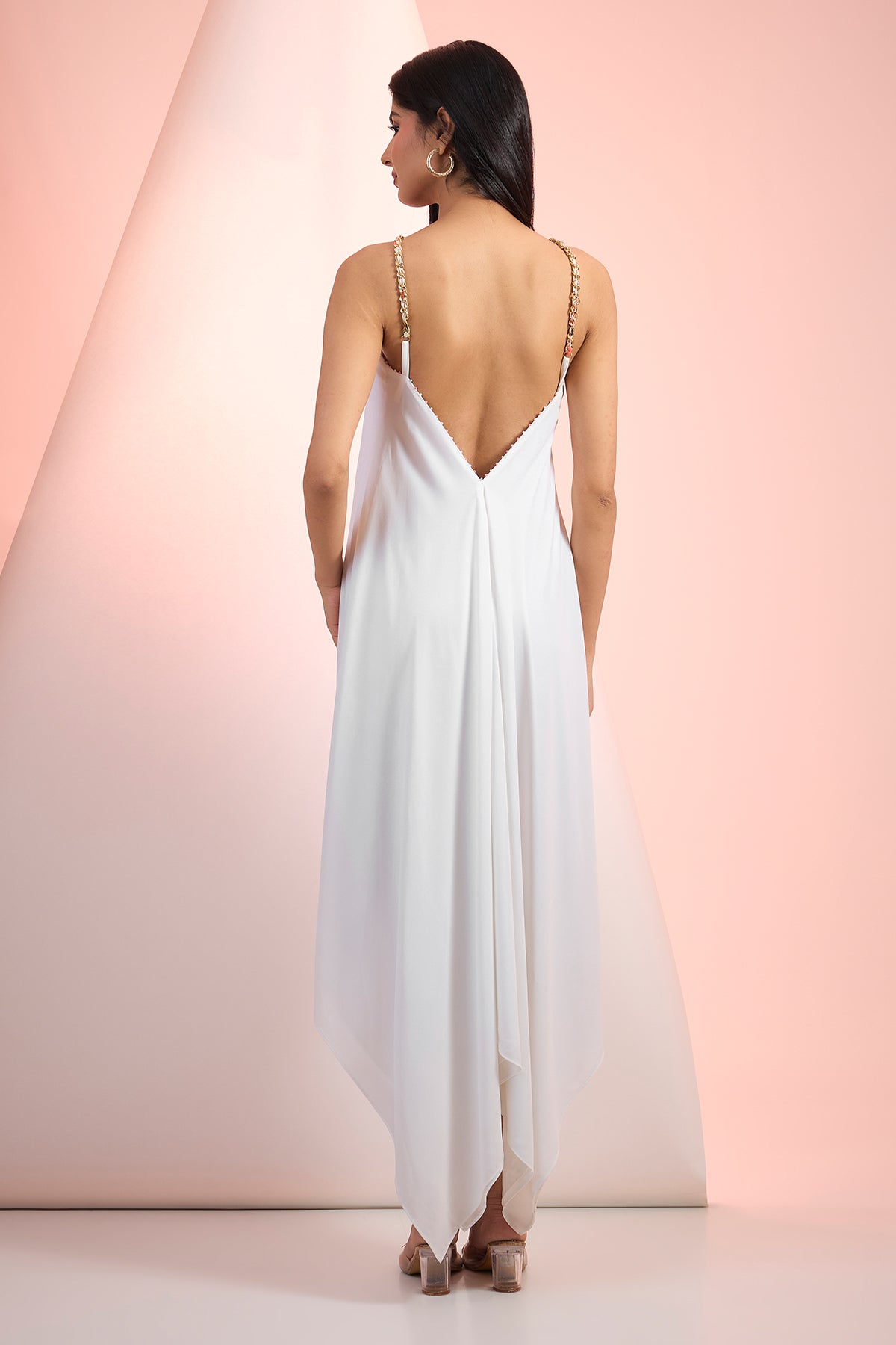 White Halter Neck High-Low Dress