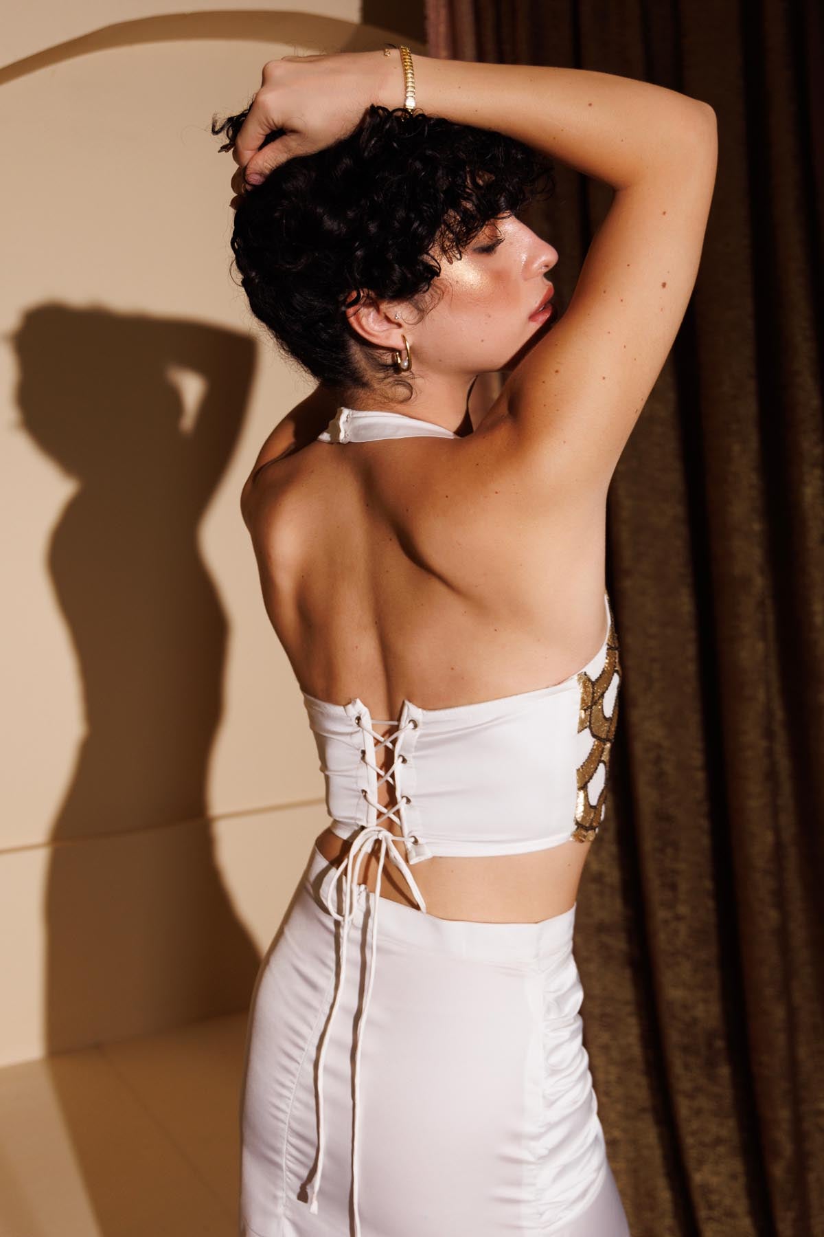 White Halter Neck Top & Skirt