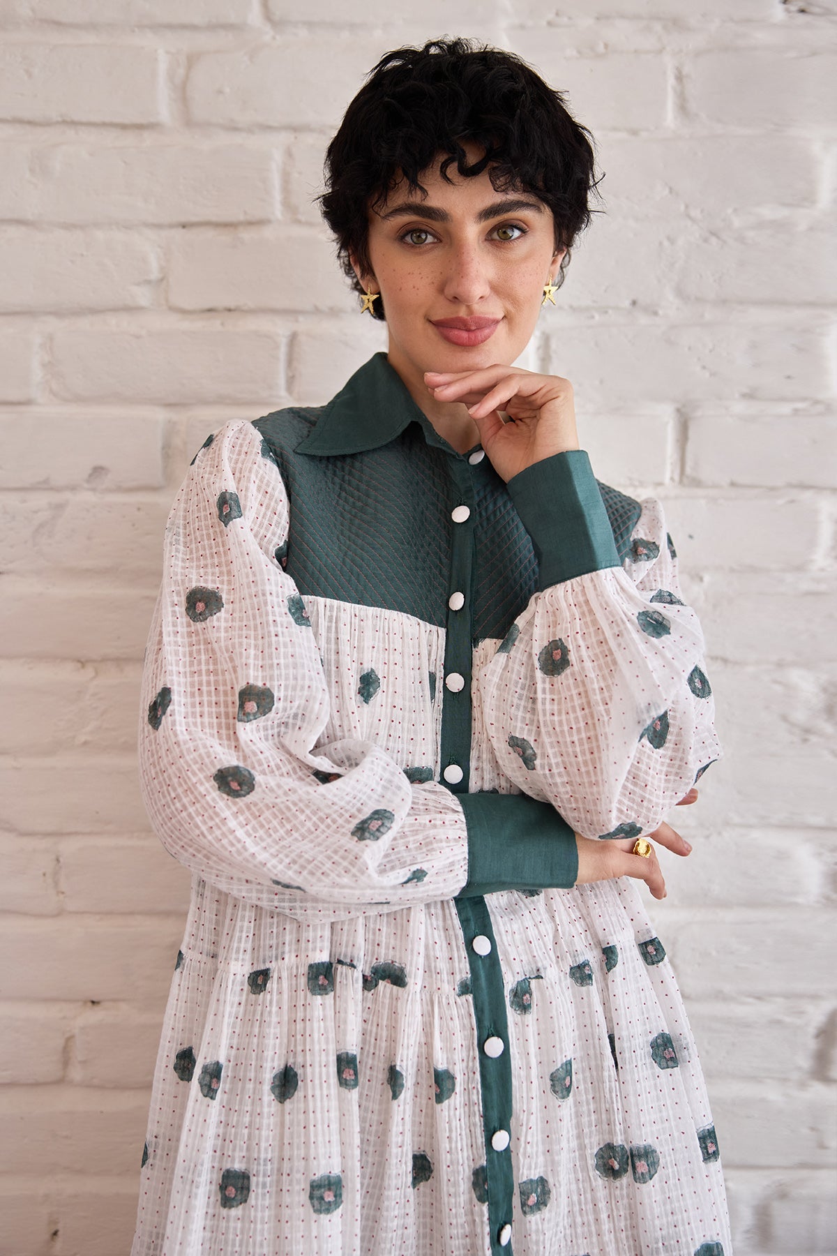 White Hand Block Printed Dress