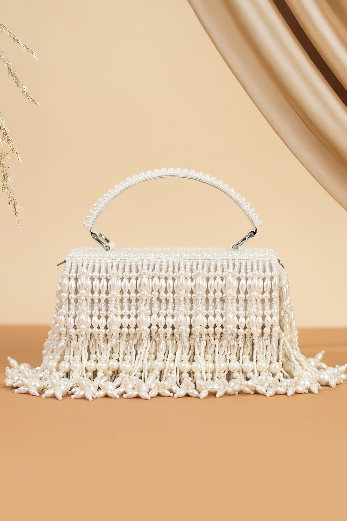 Buy White Hand Crafted Pearl Clutch for women by the Purple sack online available at scrollnshops