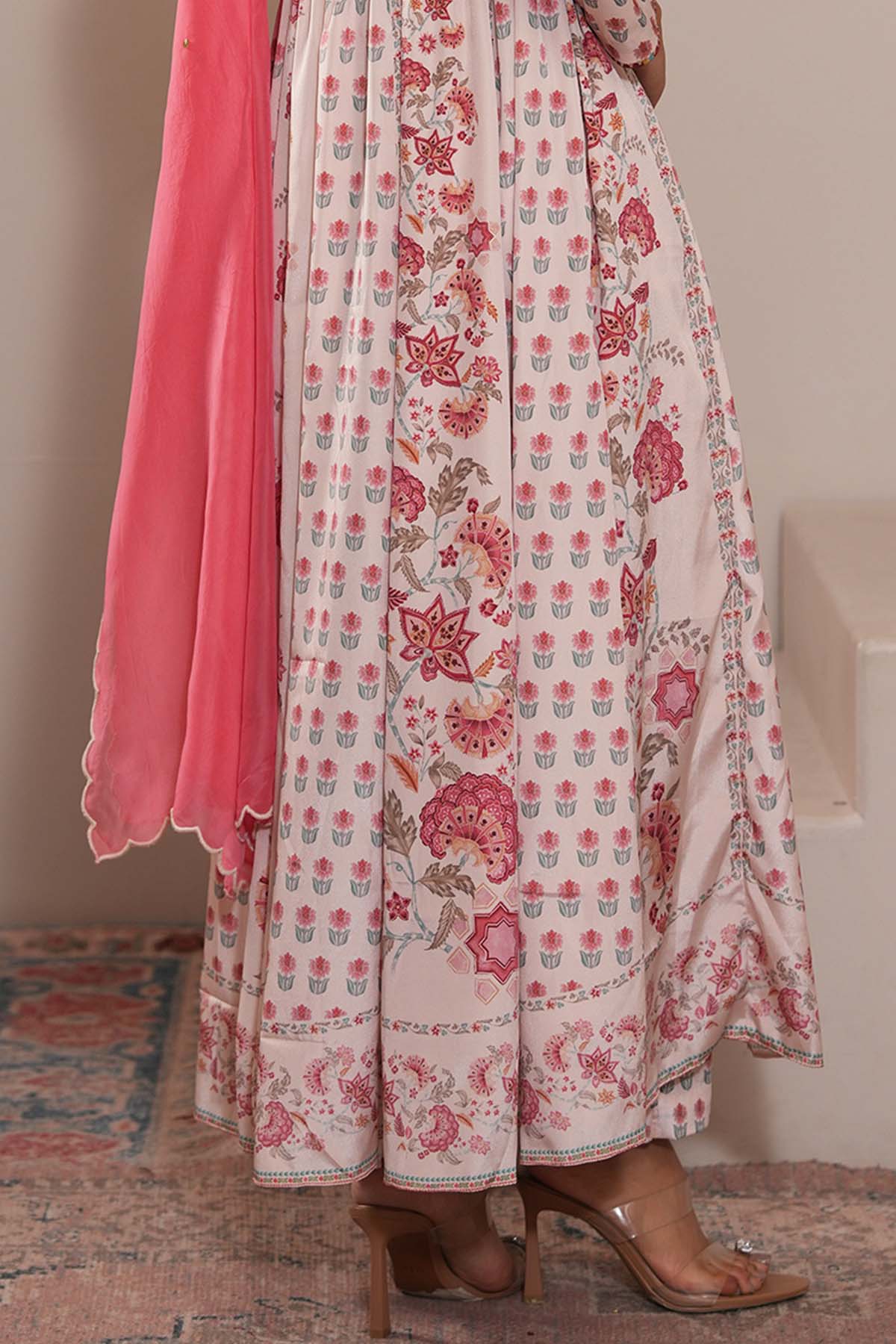 White Hand Embroidered Anarkali