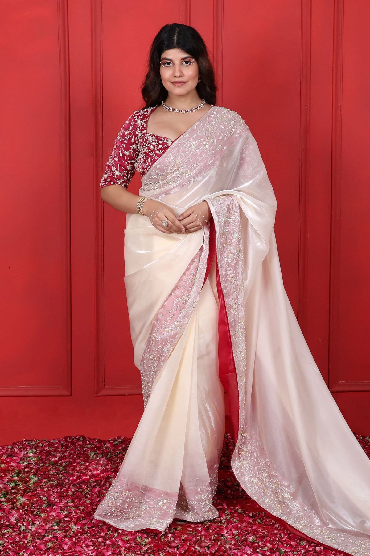 White Hand Embroidered Saree