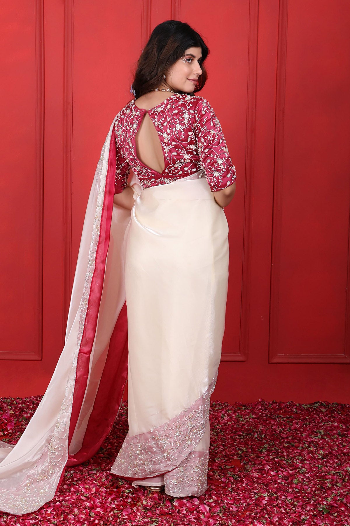 White Hand Embroidered Saree
