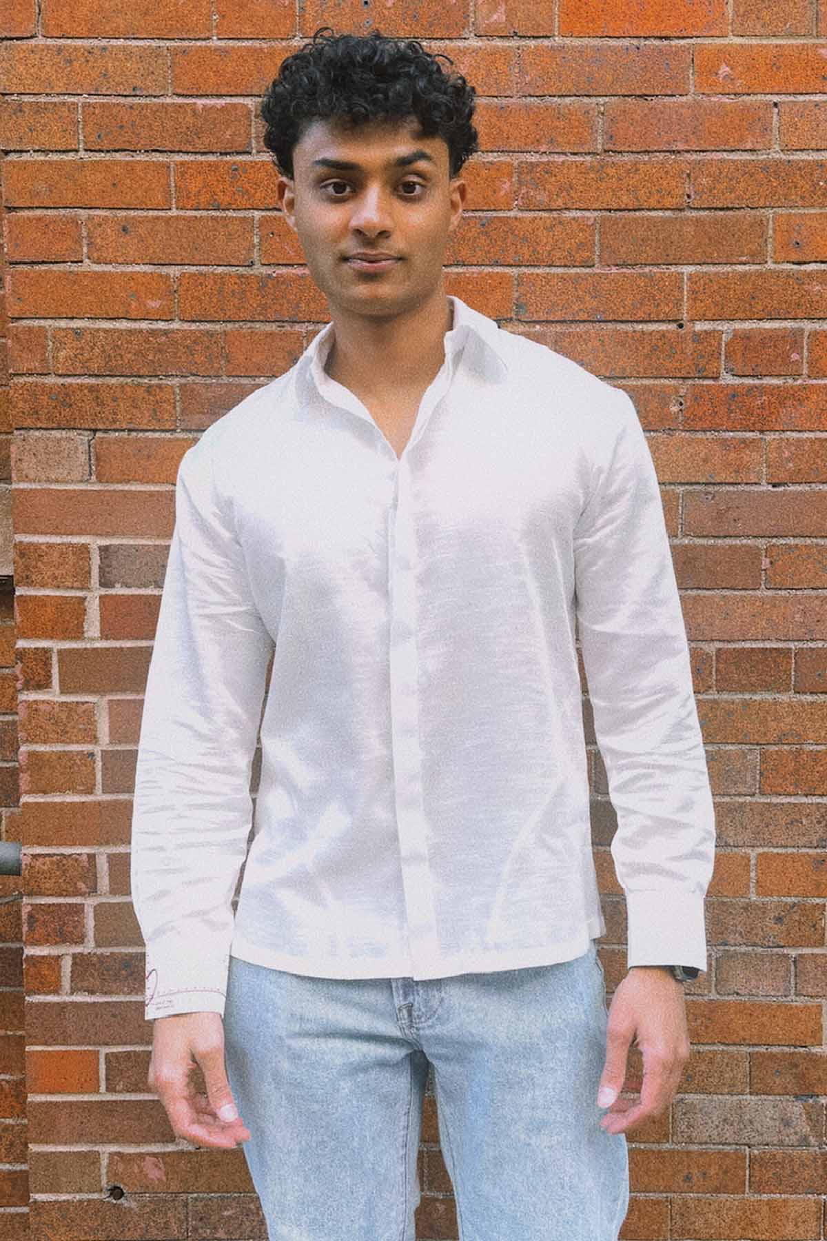 Buy Arya Giri White Hand Embroidered Shirt