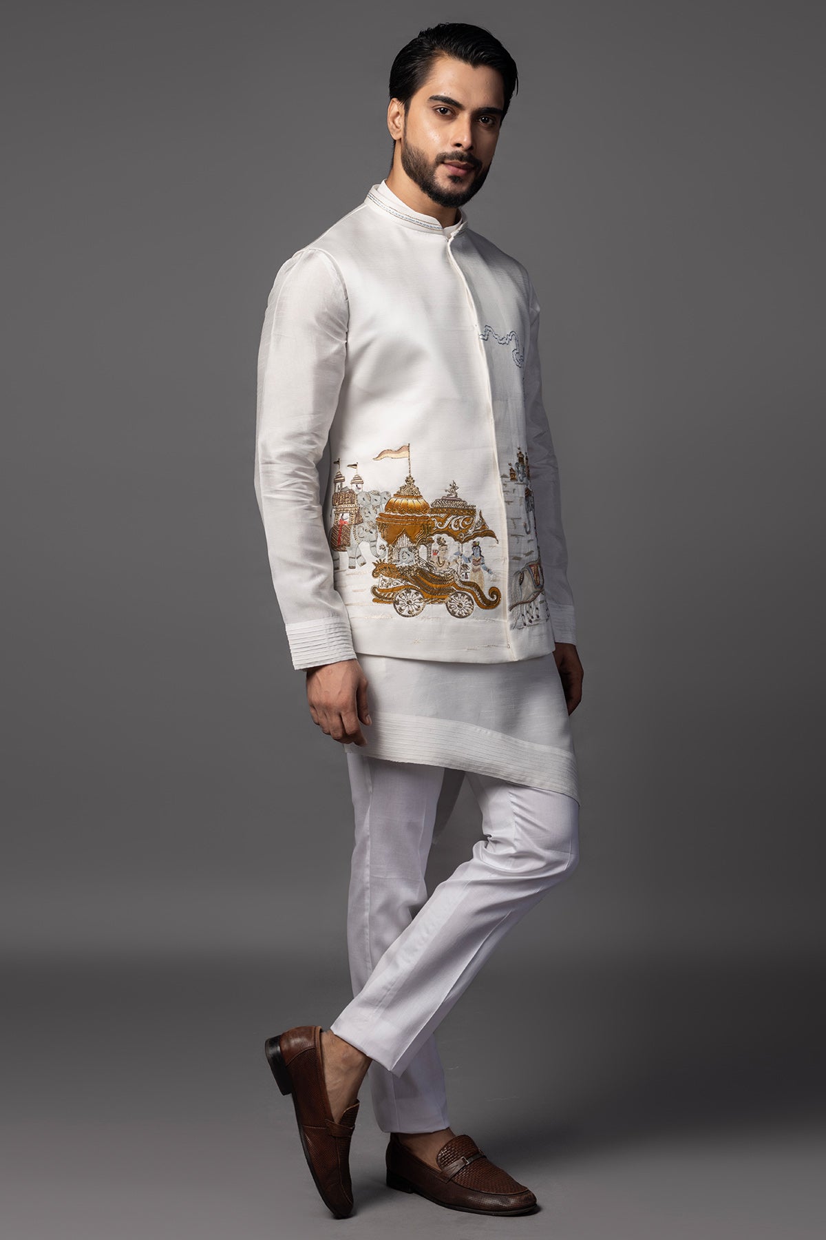 White Hand Painting Kurta Set