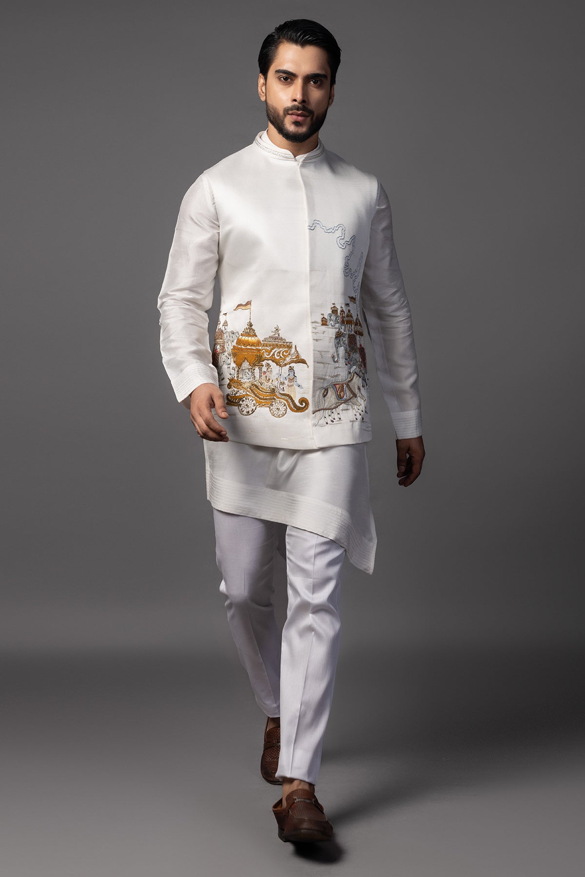 White Hand Painting Kurta Set