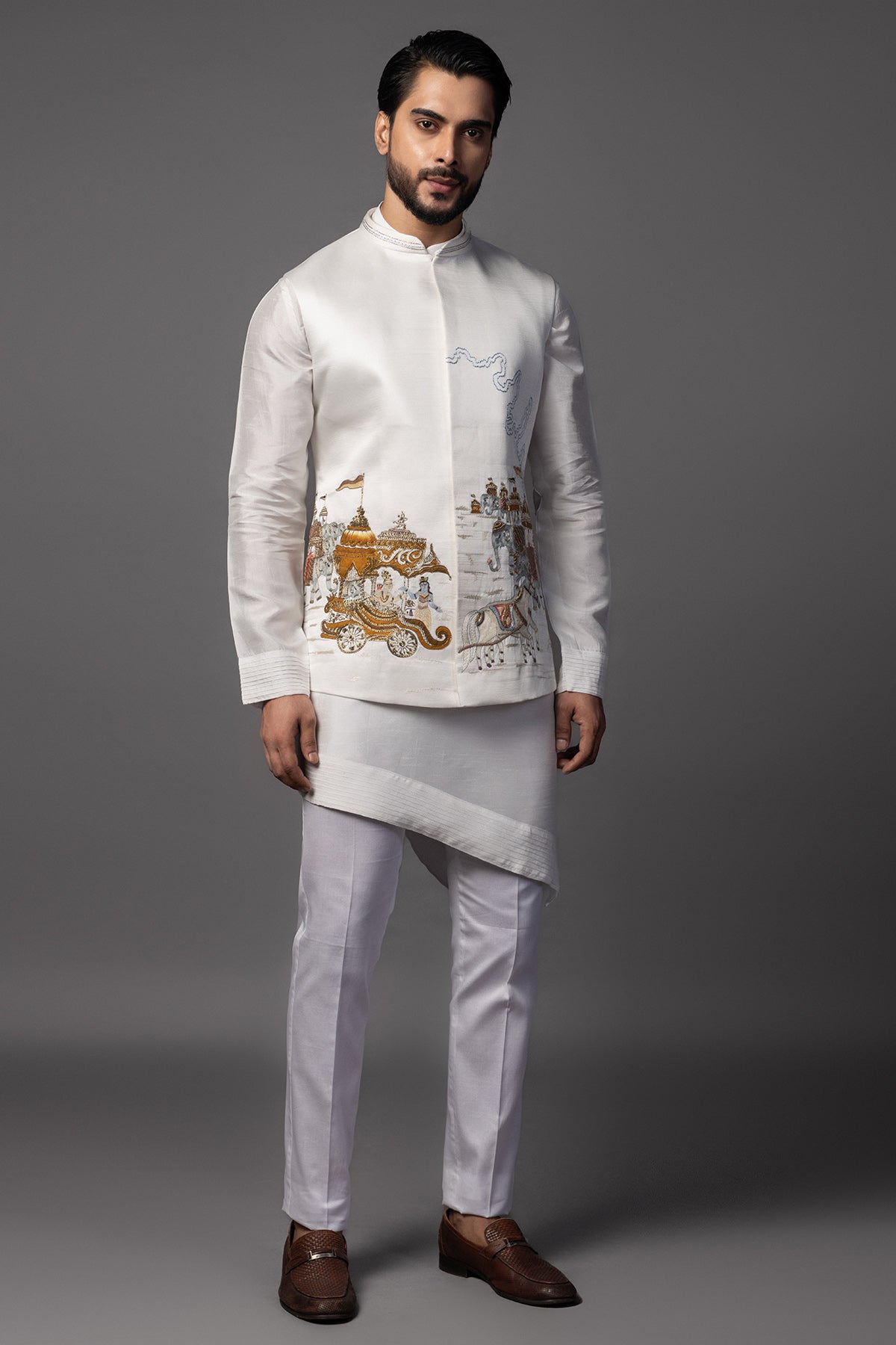 Buy White Hand Painting Kurta Set for men by Paarsh Atelier online available at scrollnshops