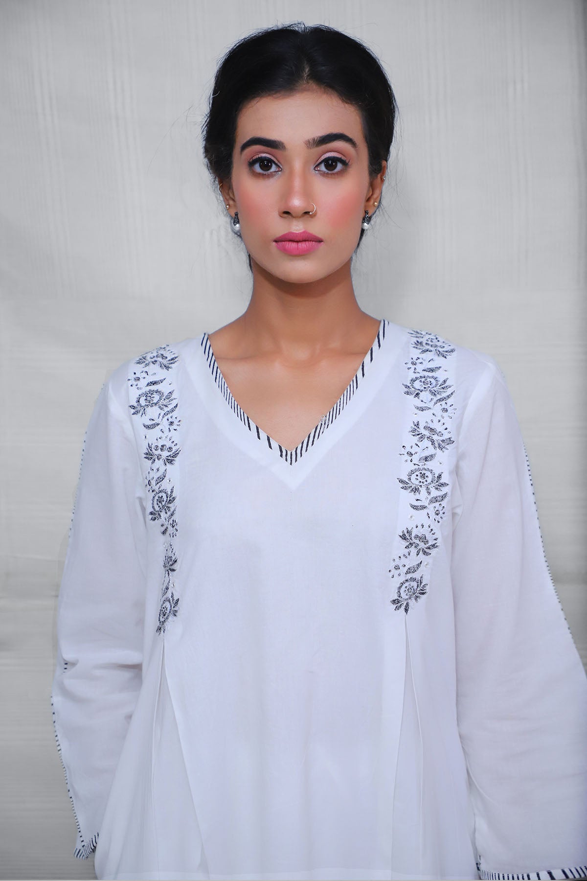 White Handblock Print Kurta Set