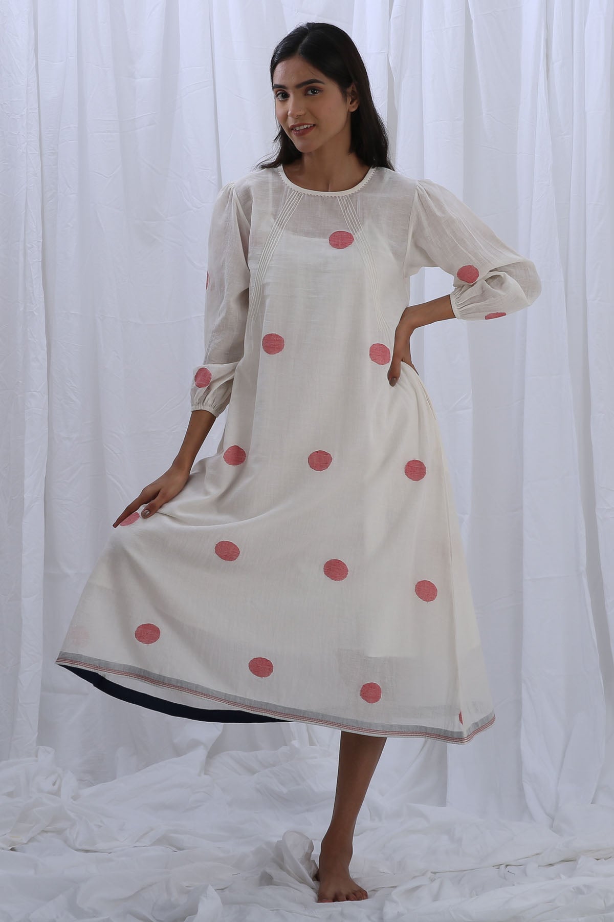 Khat Clothing White Handloom Cotton Dress for women online at ScrollnShops