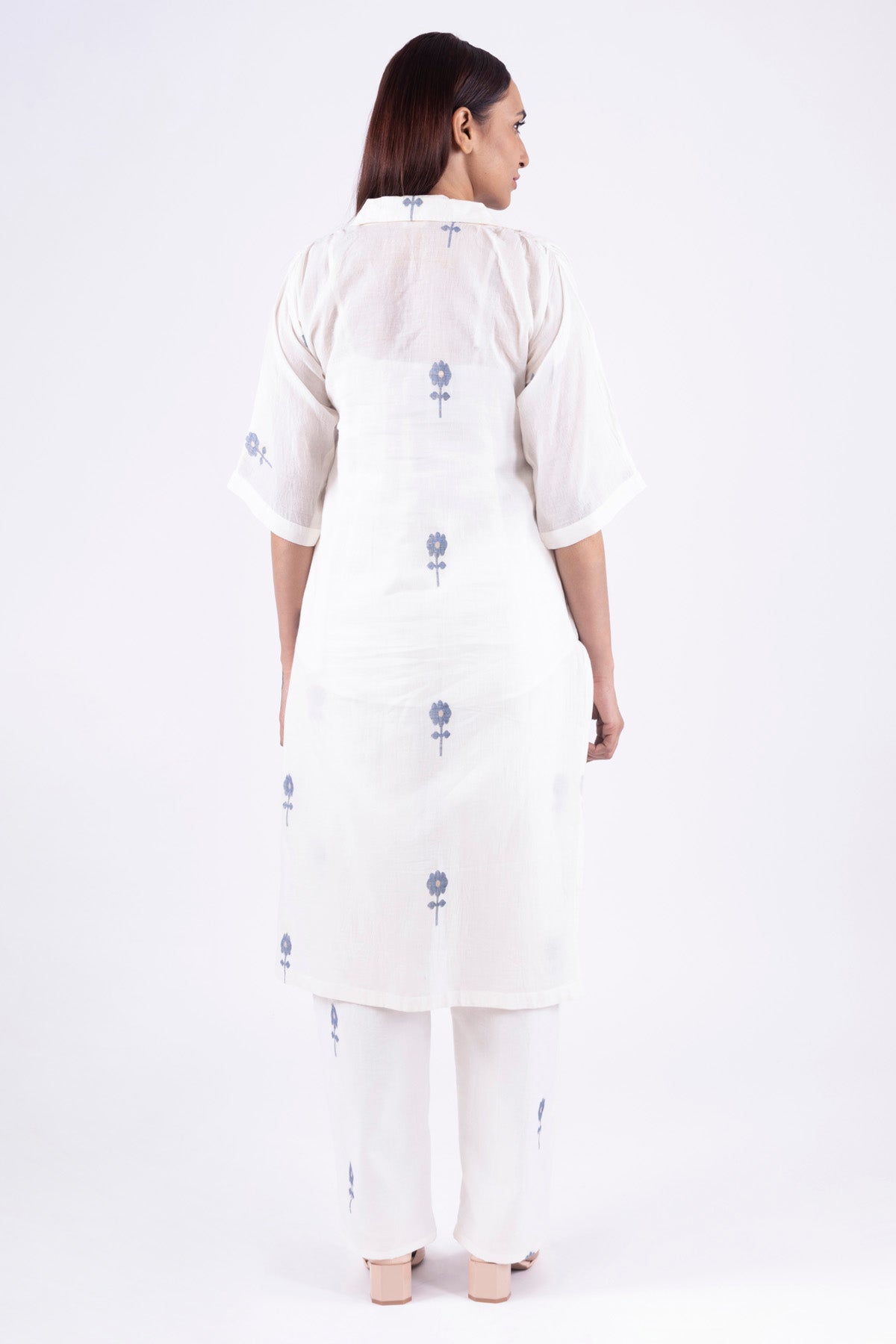 White Handwoven Floral Kurta Set