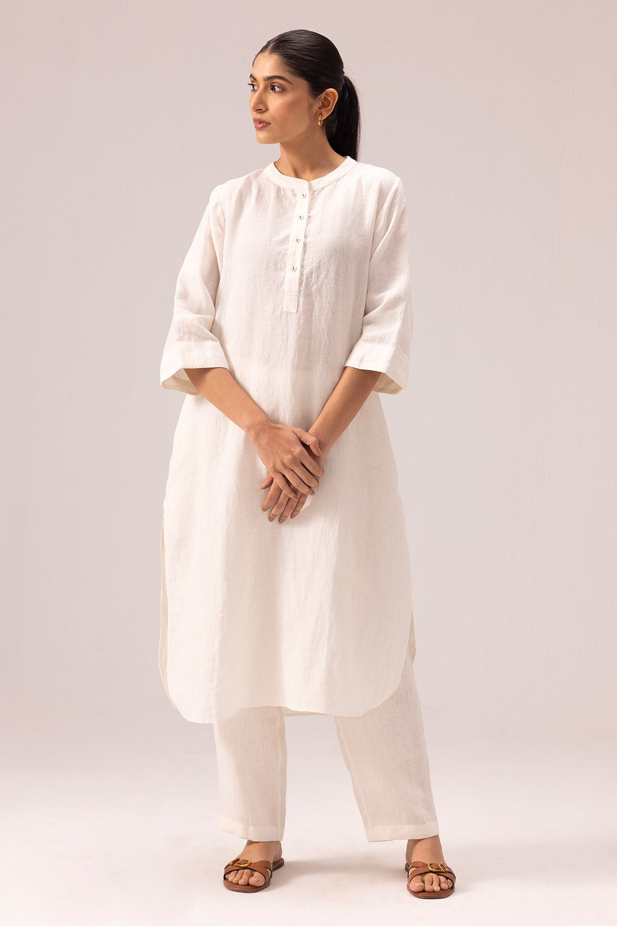 Buy White Handwoven Linen Kurta Set By Label Shreya Sharma For Women Online at ScrollnShops