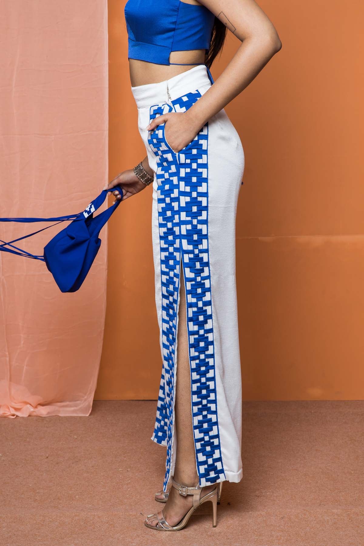 White Handwoven Slit Pants