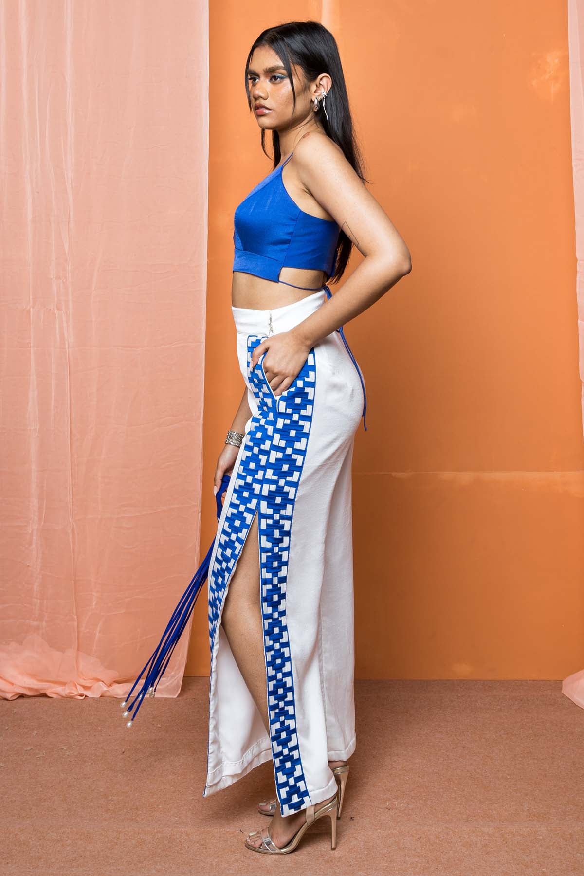 White Handwoven Slit Pants