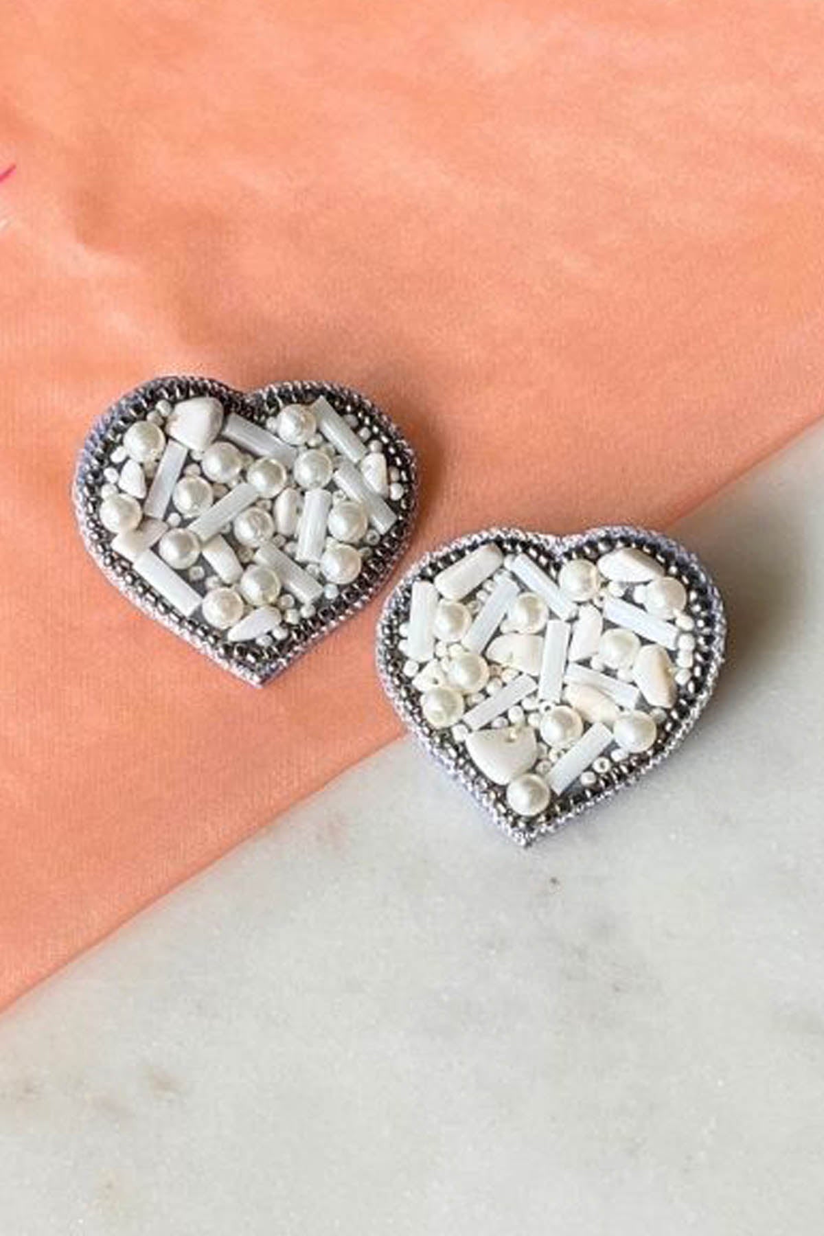 White Heart Beads Stud Earrings