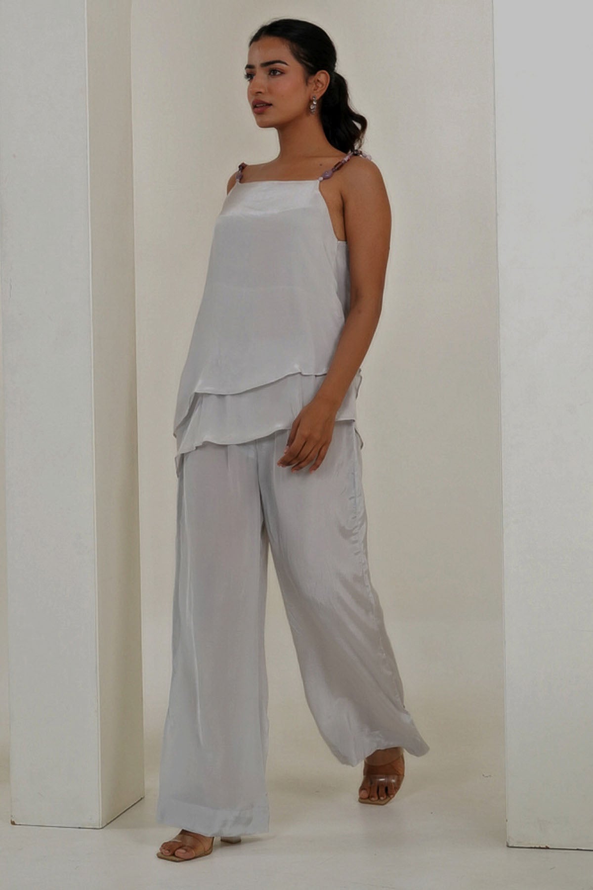 White High-Low Flare Top & Pants