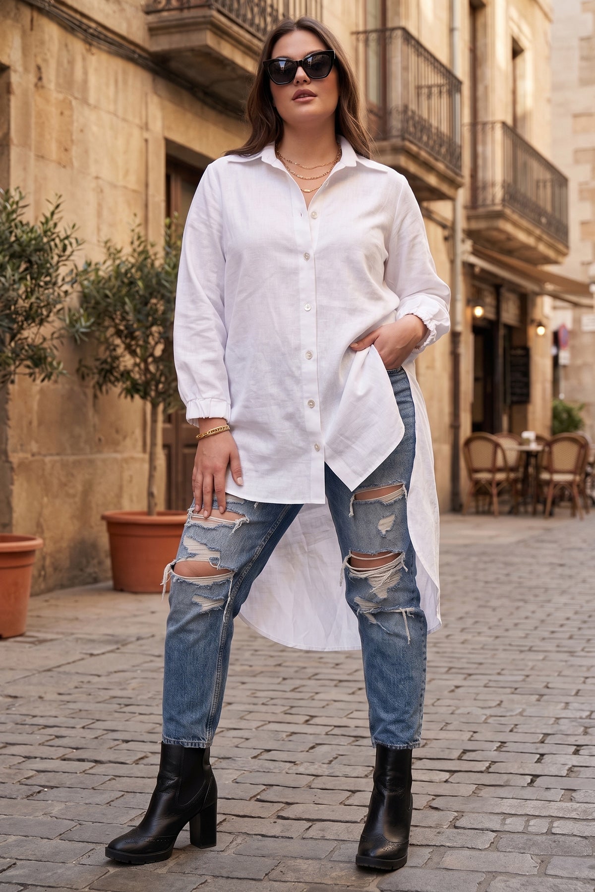 Buy White High Low Buttoned Shirt for women by Sneha B online available at scrollnshops