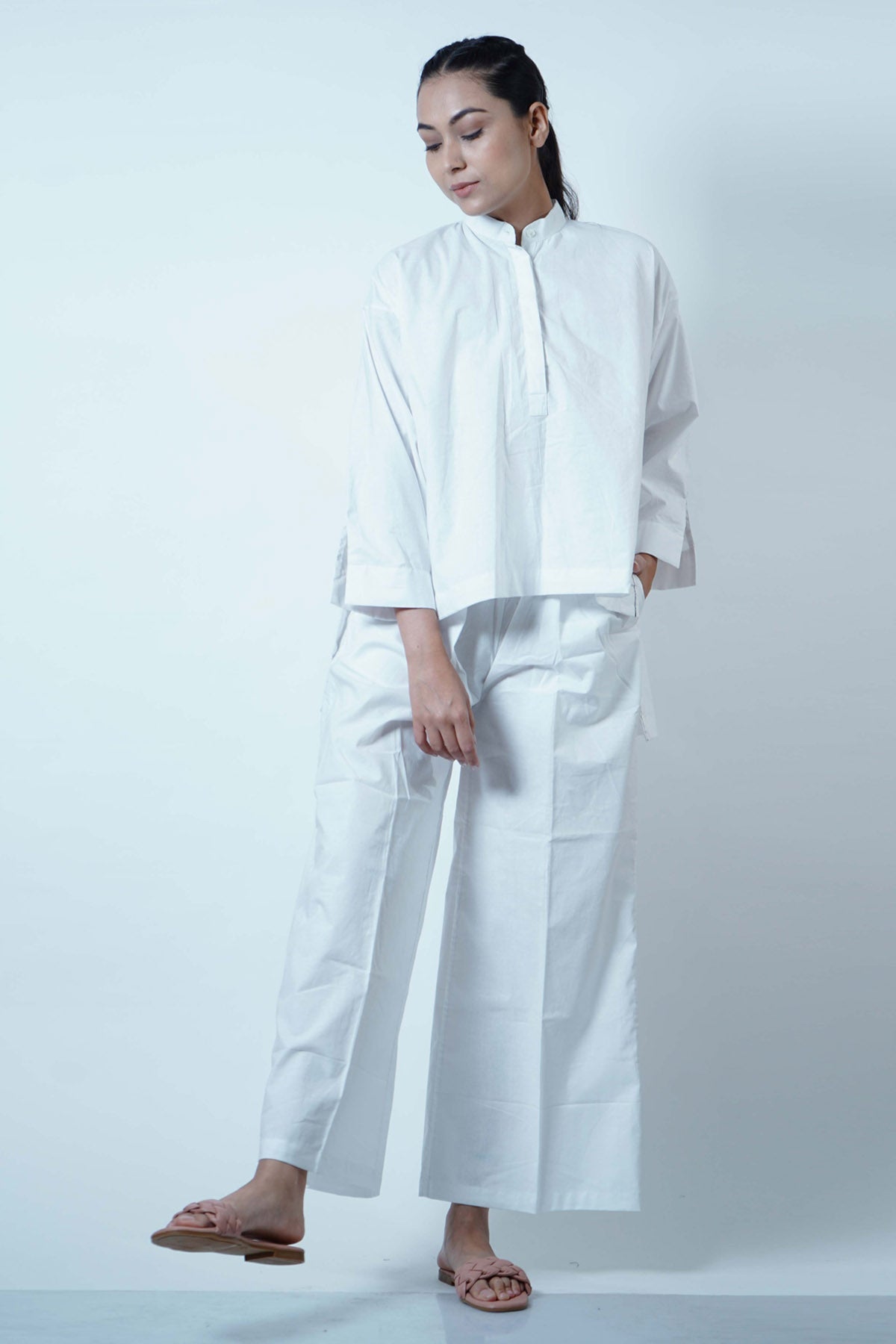 Buy Jaza White High Low Top & Pants For Women Available online at ScrollnShops