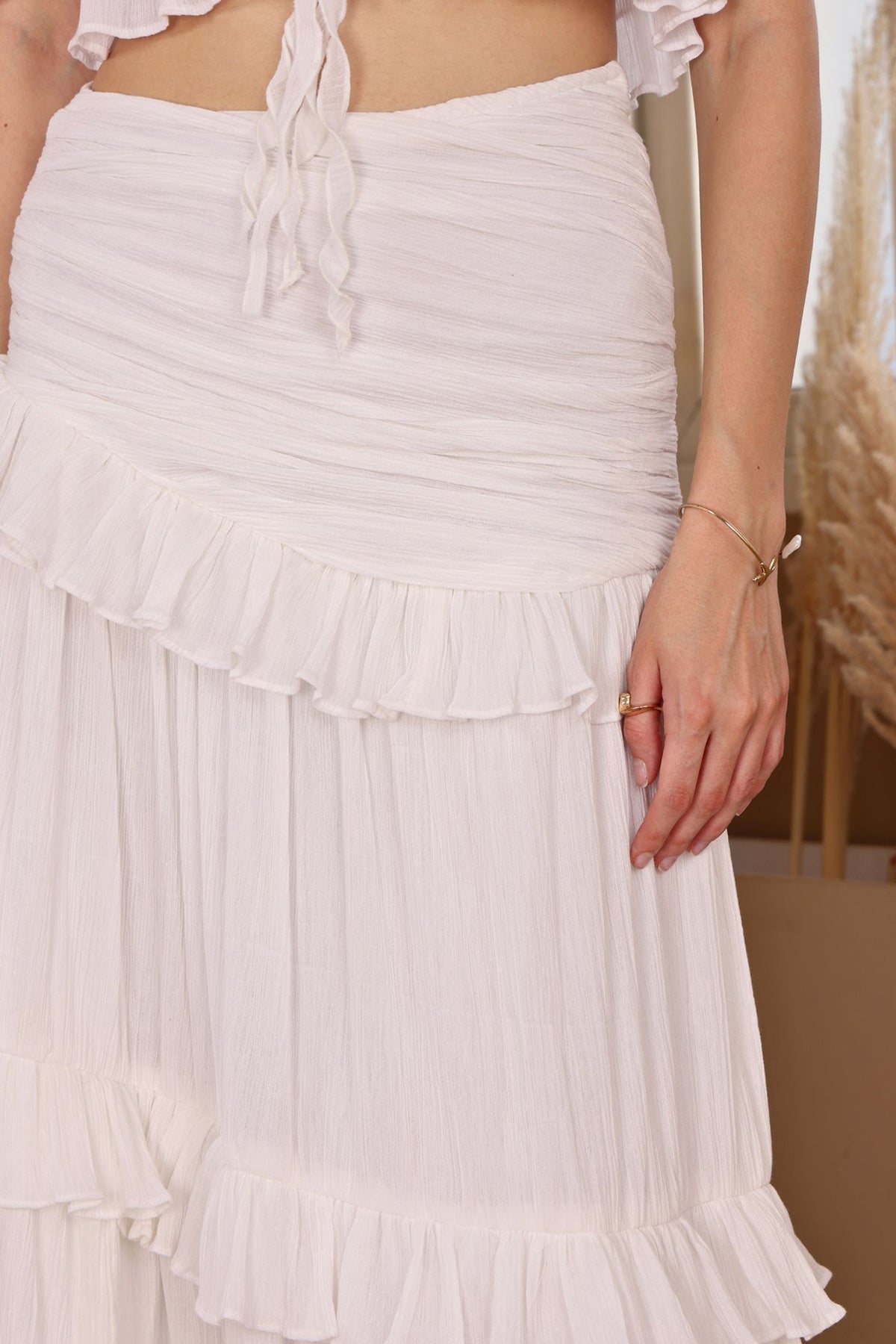 White High Waisted Tiered Skirt
