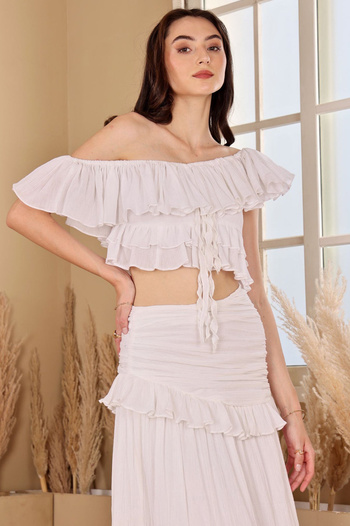 White High Waisted Tiered Skirt