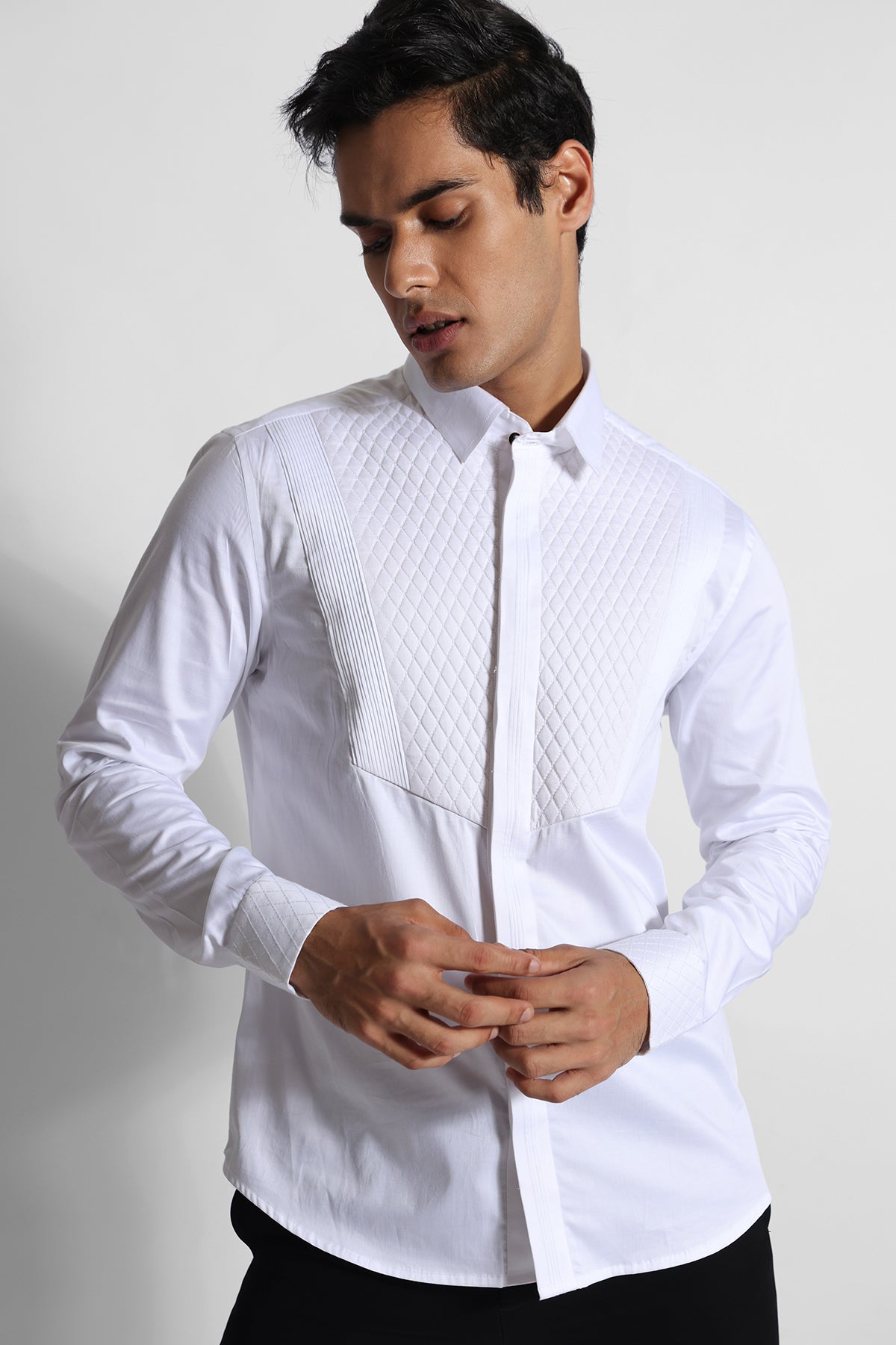 White Honeycomb Quilting Shirt
