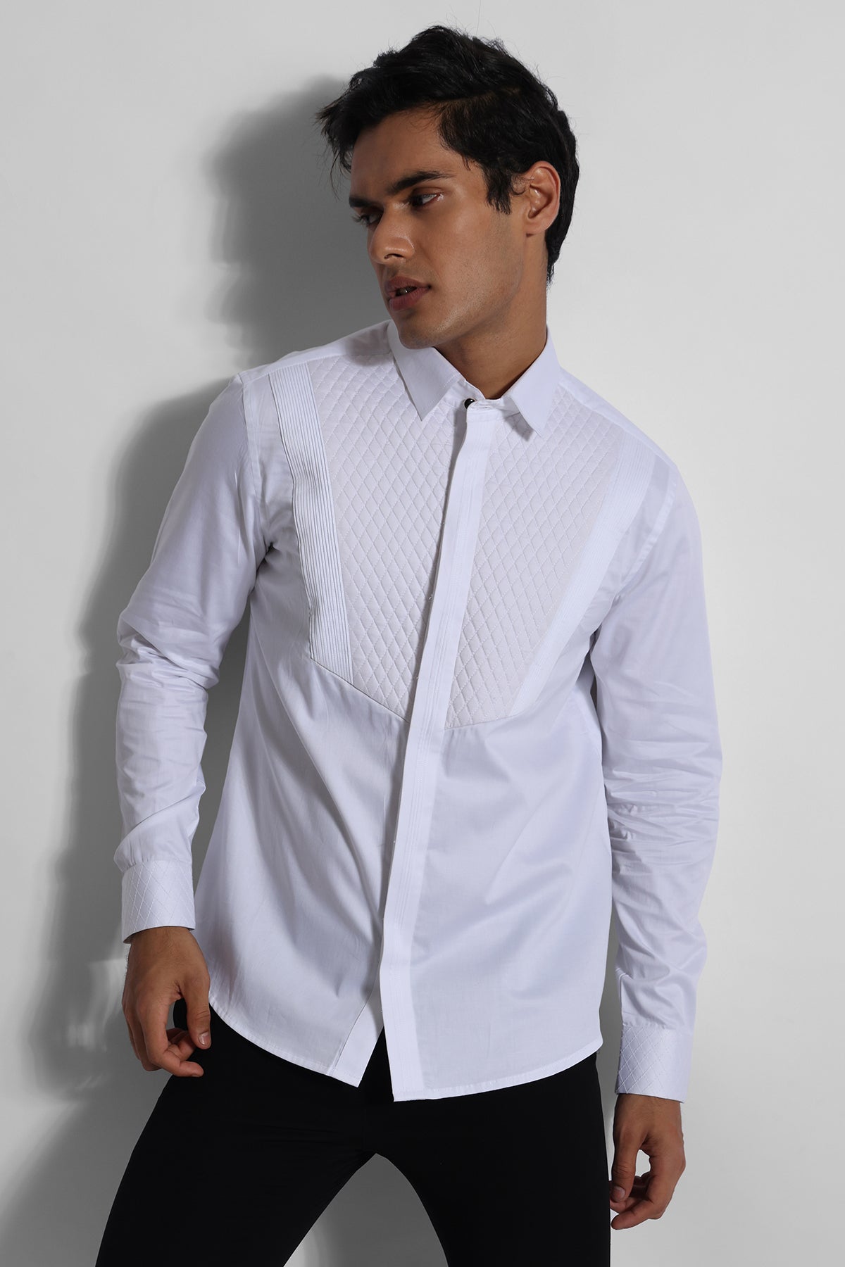 Buy White Honeycomb Quilting Shirt for men by Paarsh Atelier online available at scrollnshops
