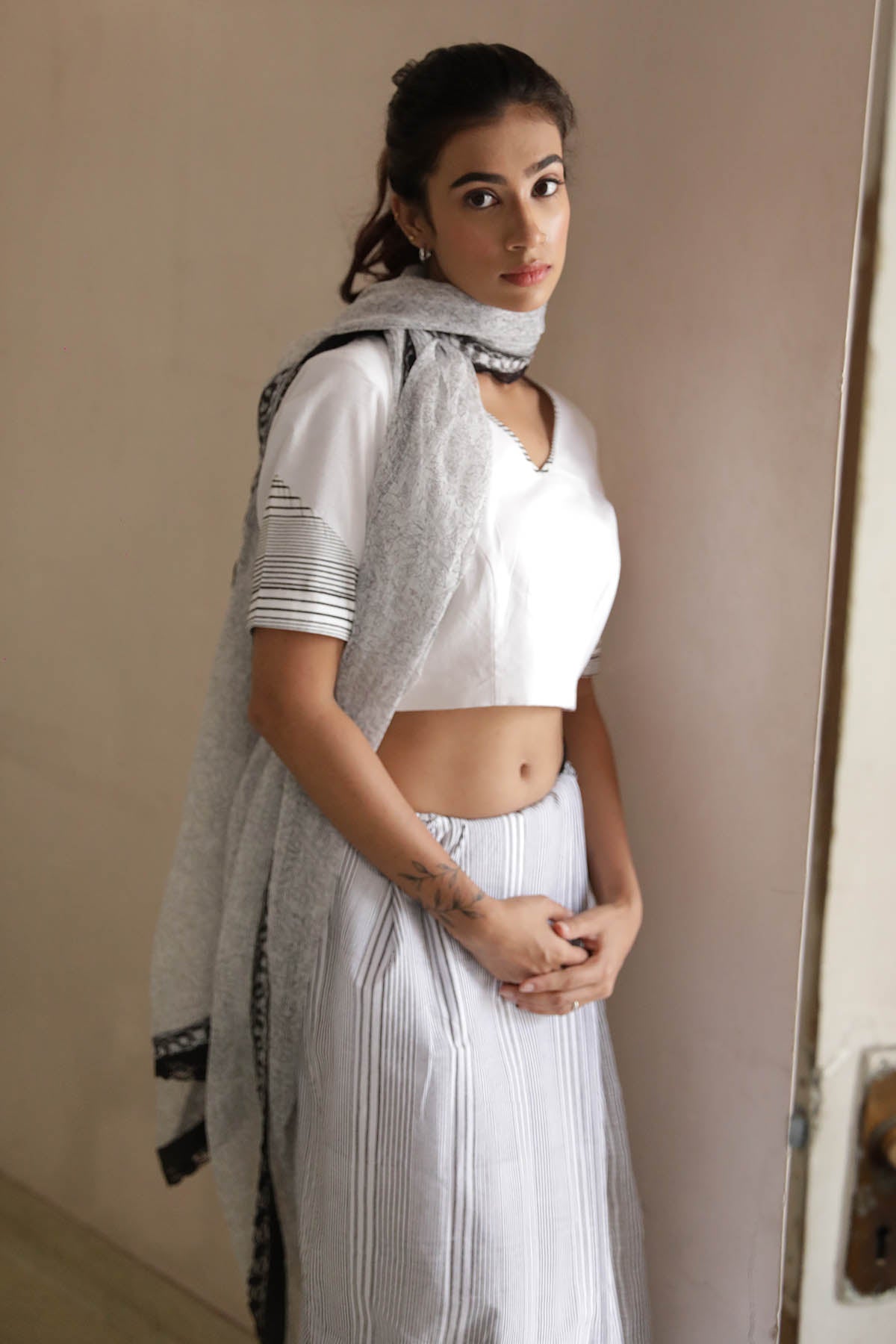 White Kota Doria Saree & Blouse