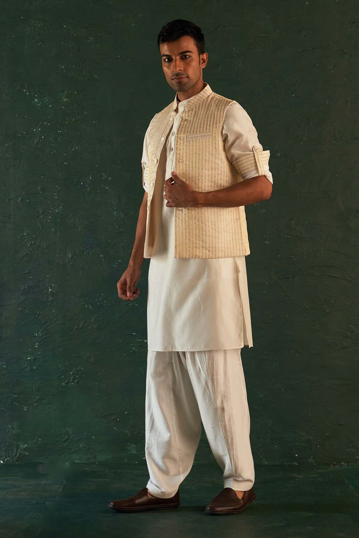 Buy White Kurta Set & Nehru Jacket by Charkhee for men online at ScrollnShops