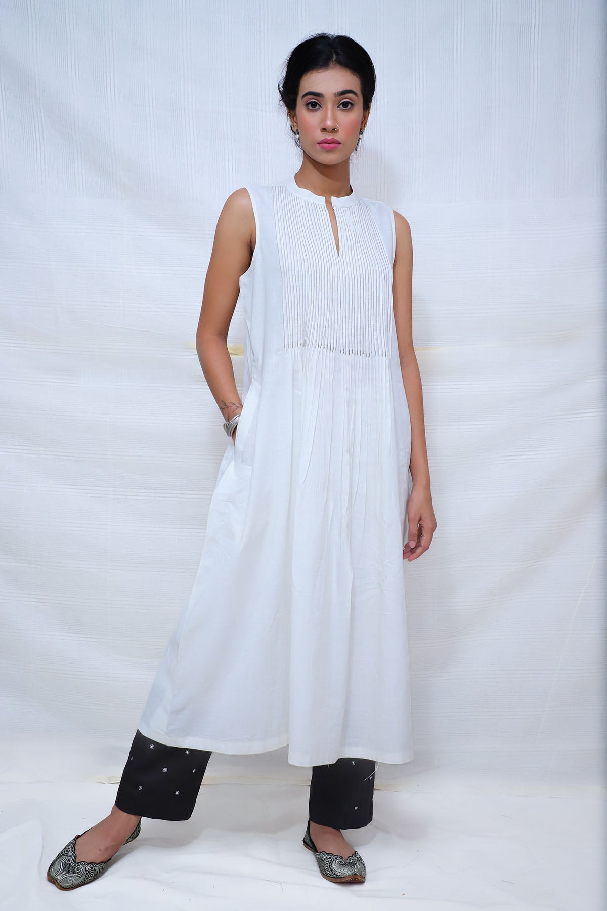 White Kurta Set & Printed Jacket