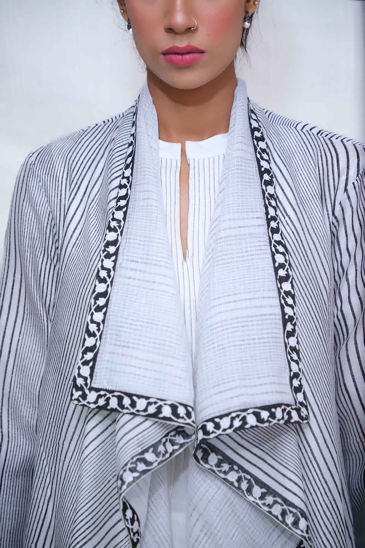 White Kurta Set & Printed Jacket