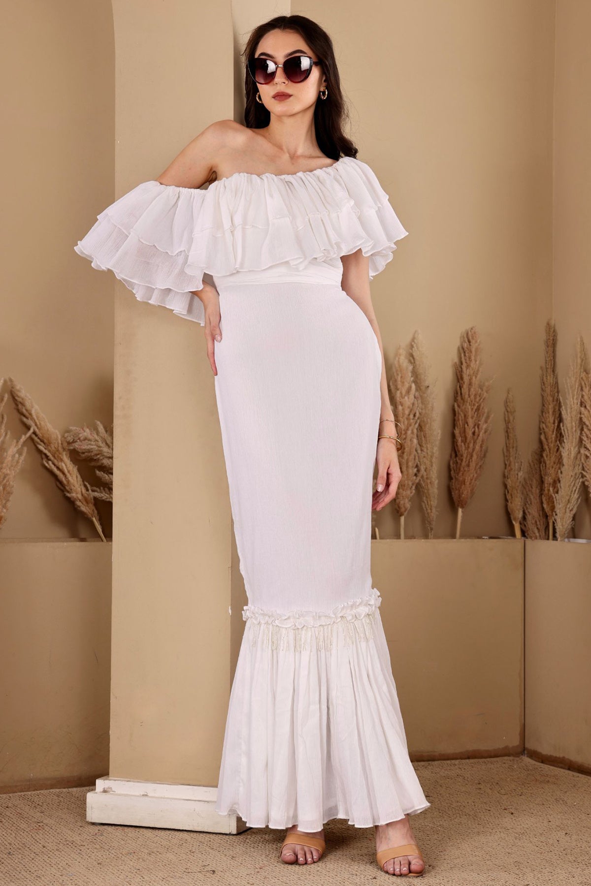 Buy White Lace Detailed Maxi Dress for women by seoraa online available at scrollnshops