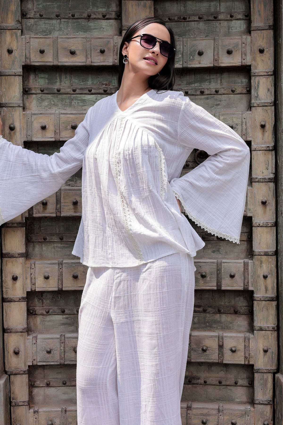 White Lace Full Sleeves Top