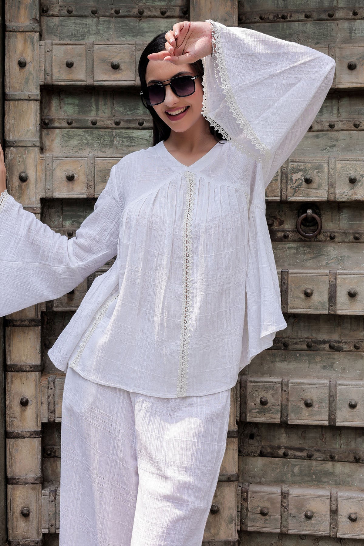 Buy White Lace Full Sleeves Top by OSKOS for women online at ScrollnShops