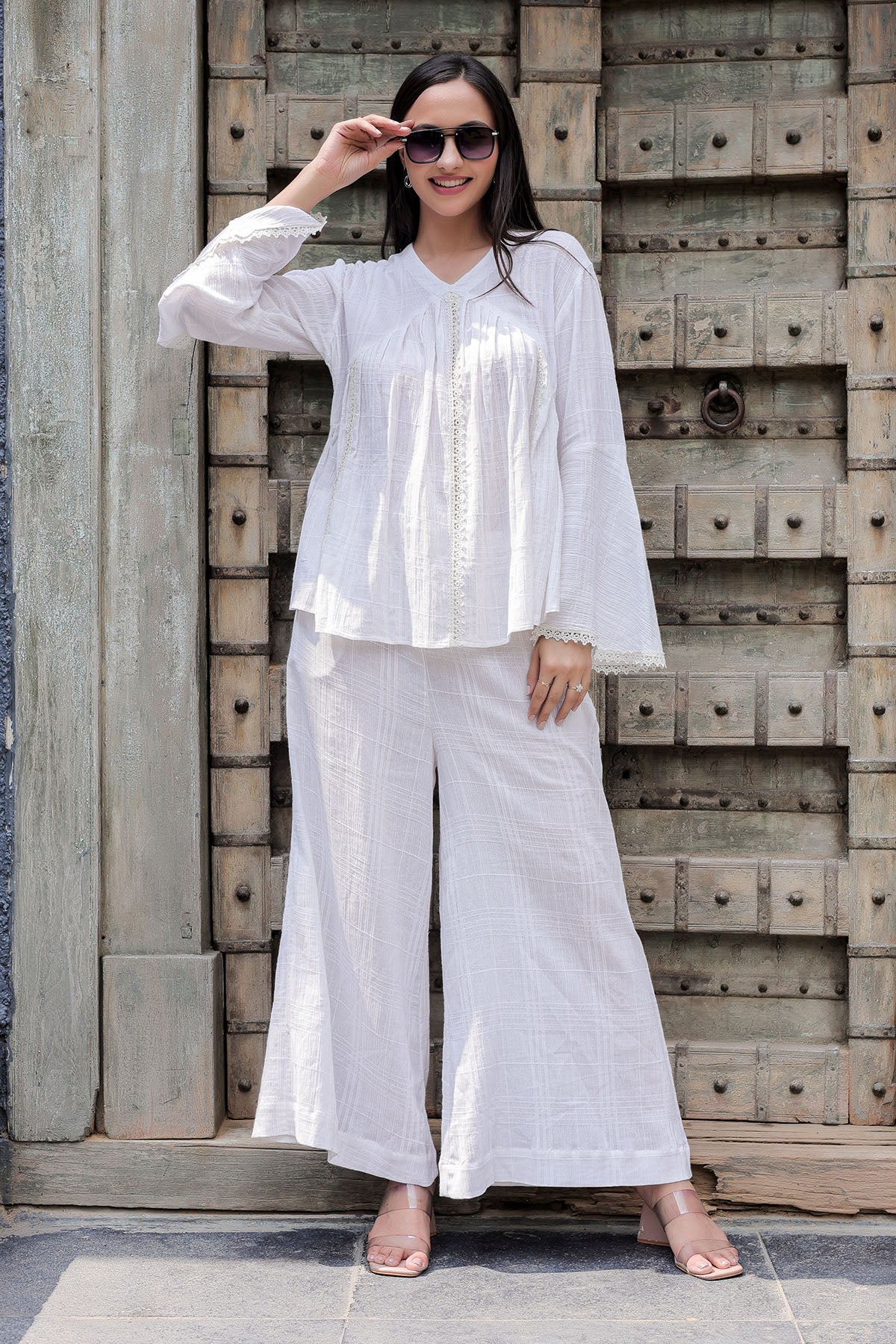 White Lace Full Sleeves Top