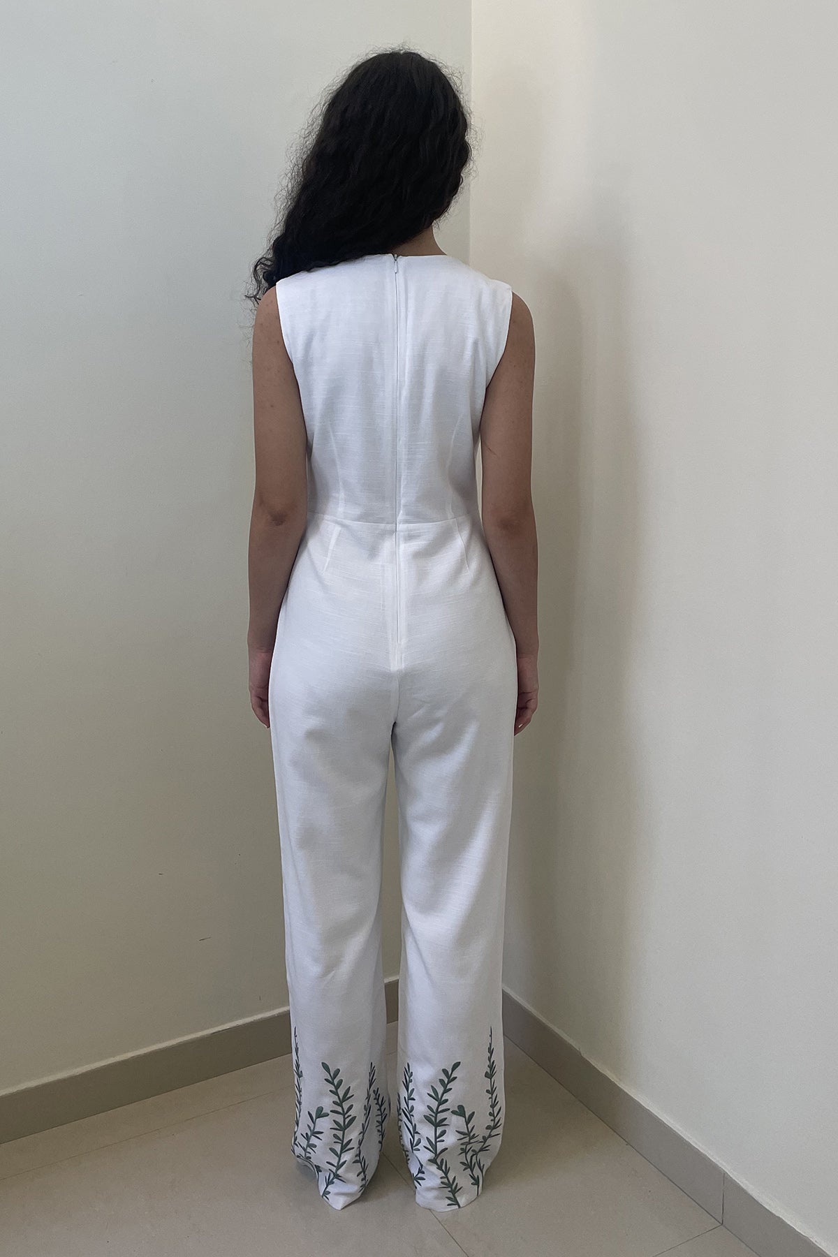 White Leaf Embroidered Jumpsuit