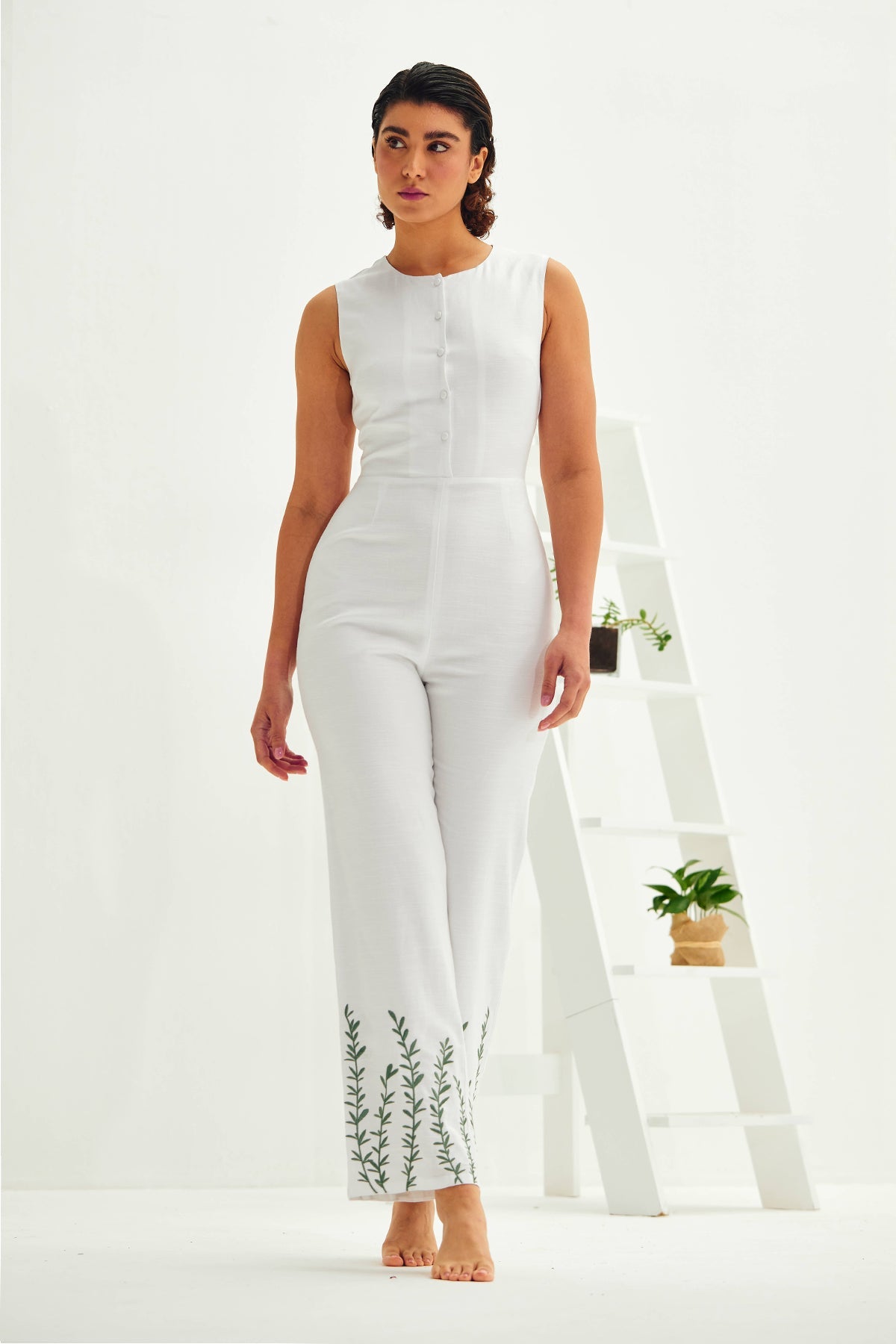 Buy White Leaf Embroidered Jumpsuit by Ashita Fernandes for Women online at ScrollnShops