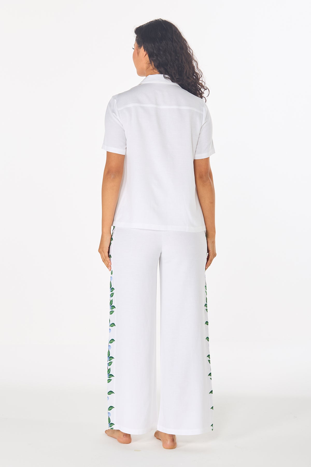 White Leaf Embroidered Pants