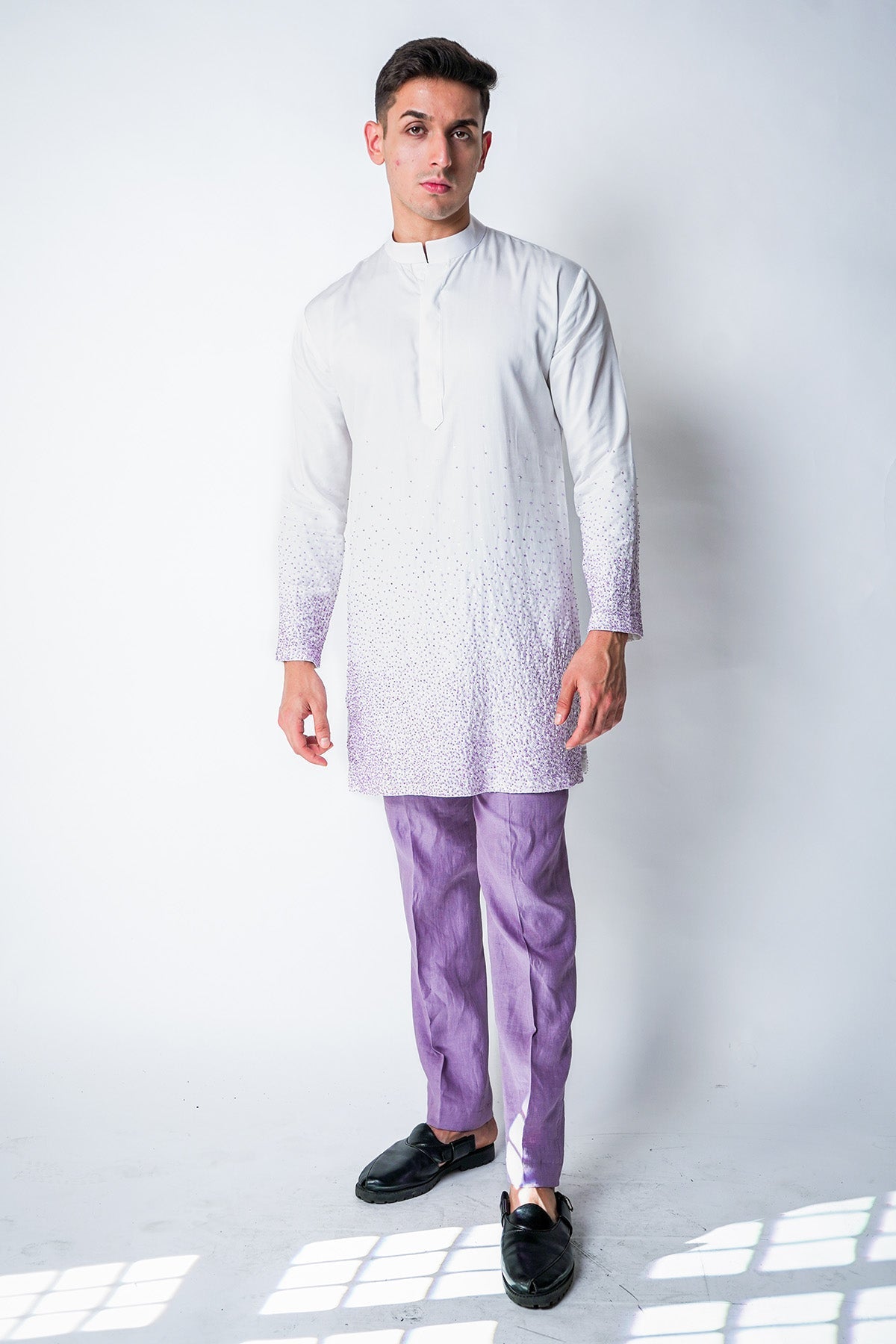 Buy White Lilac Beads Kurta & Pants for men by House of Sheriff online available at scrollnshops