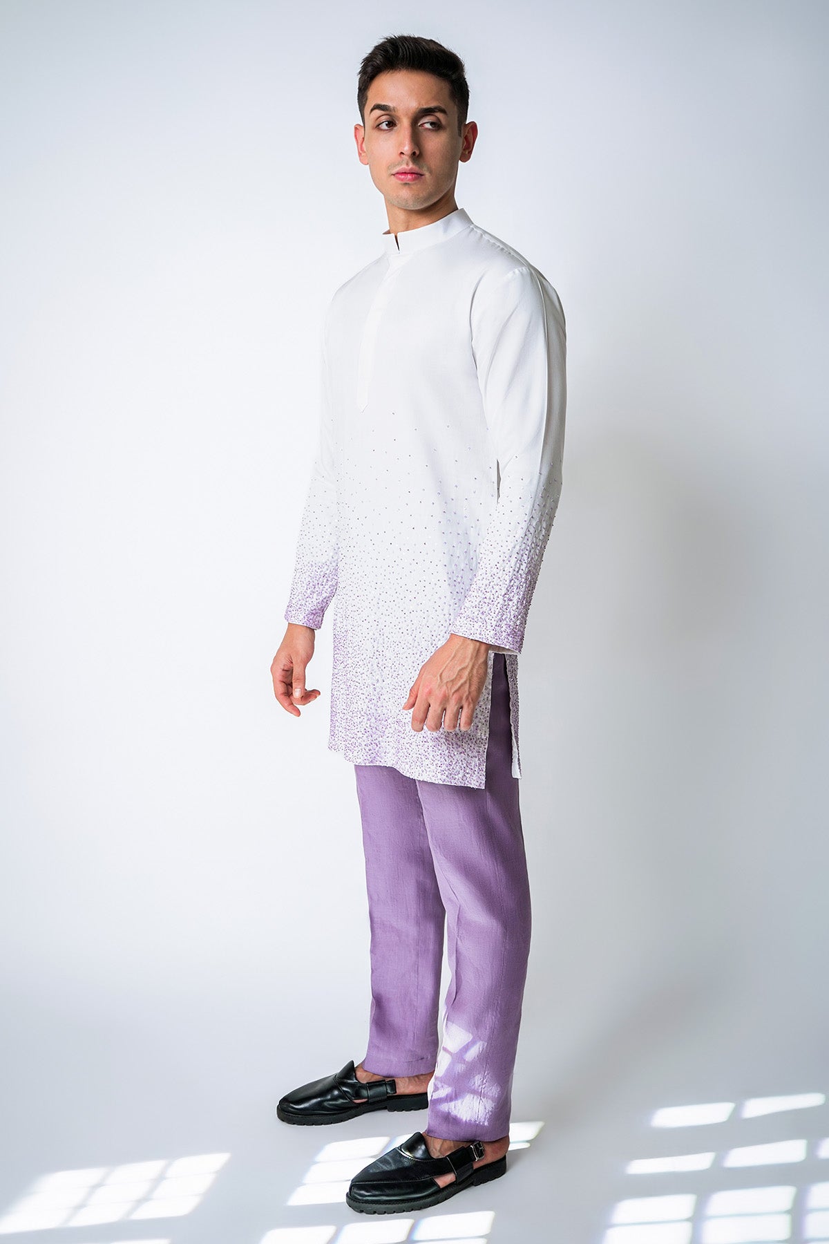White Lilac Beads Kurta & Pants
