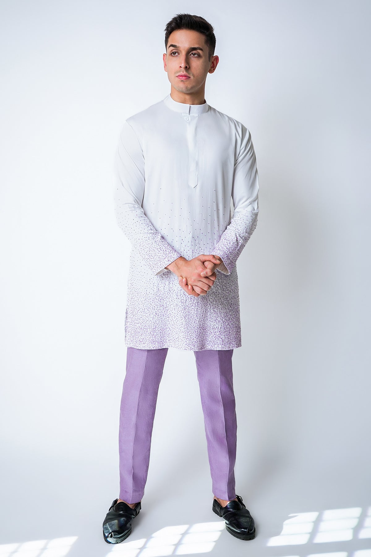 White Lilac Beads Kurta & Pants