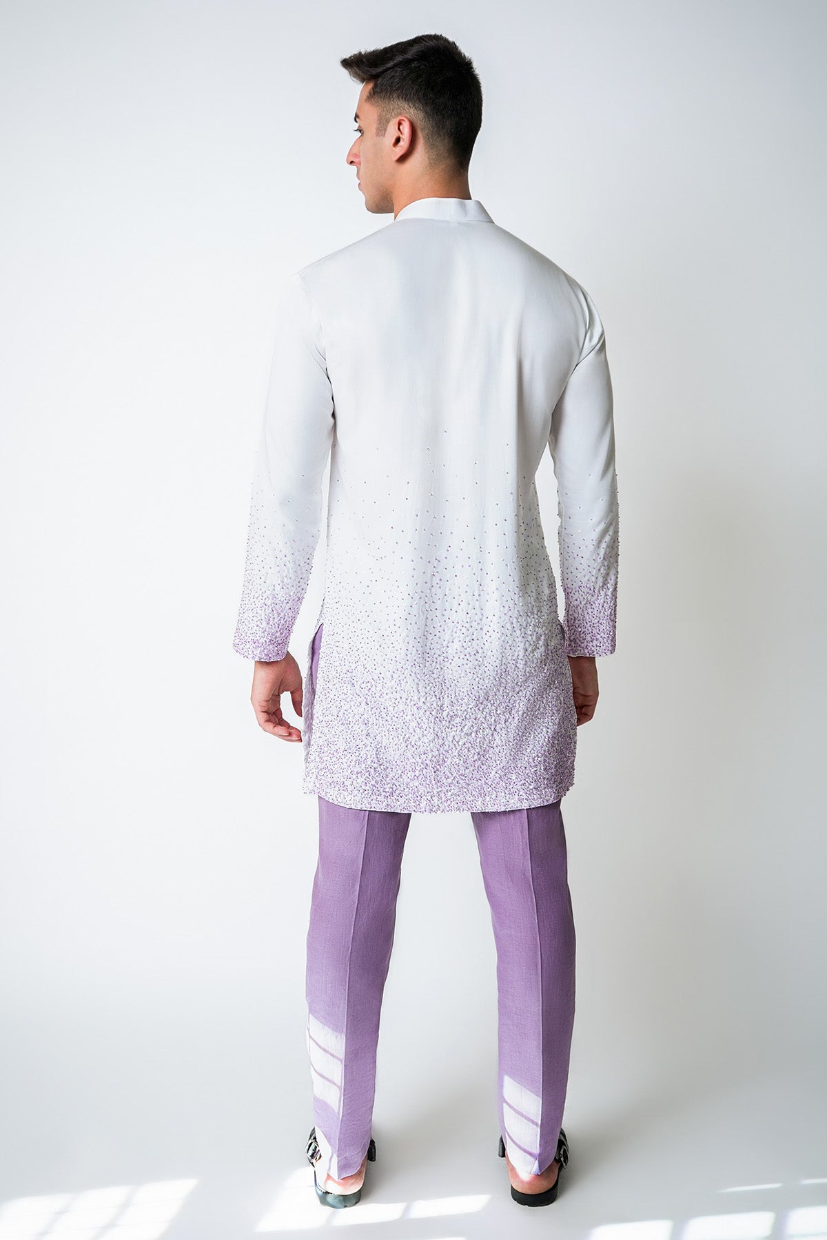 White Lilac Beads Kurta & Pants