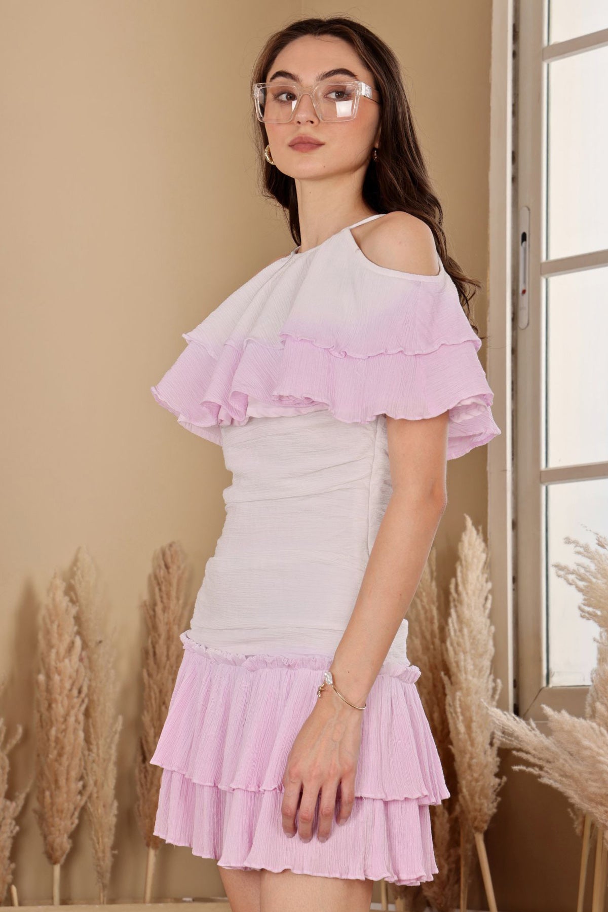 White Lilac Crushed Mini Dress