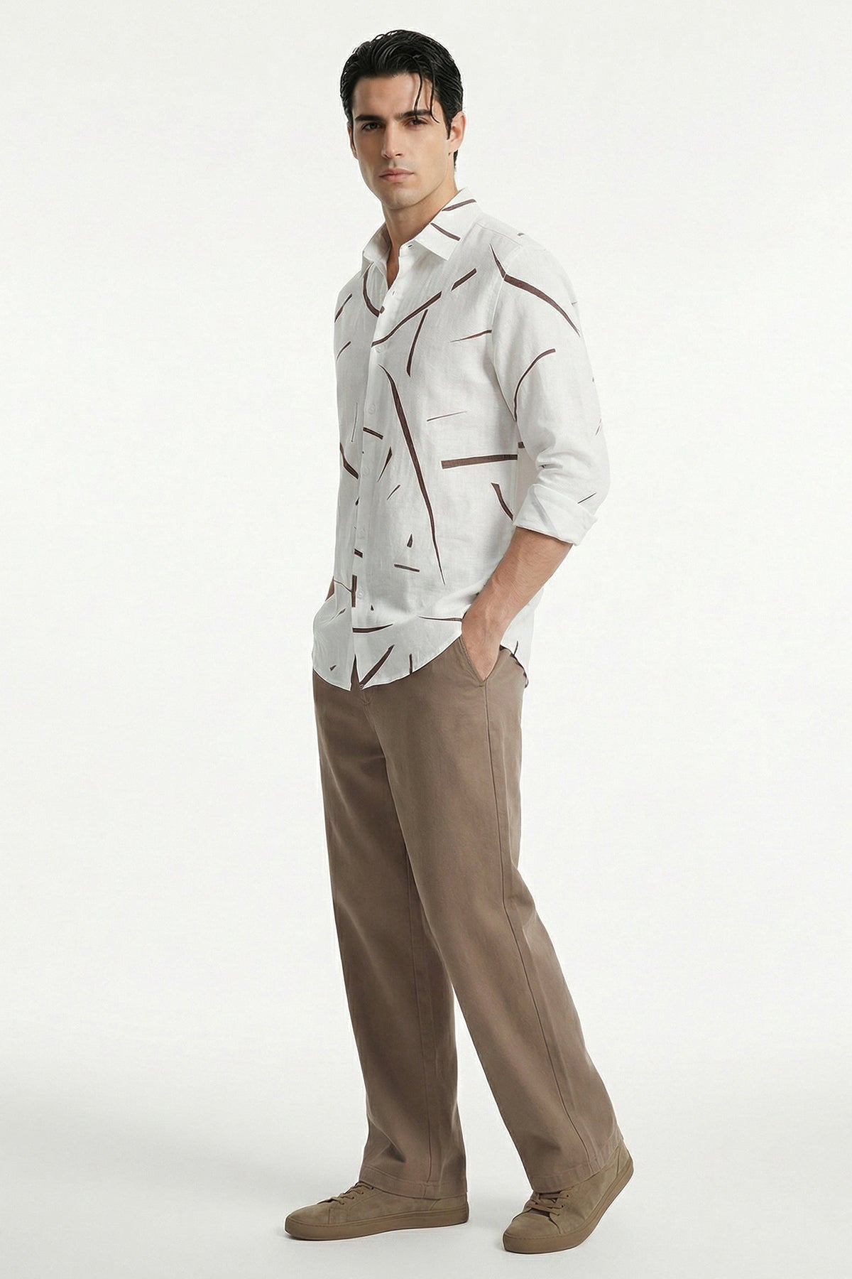 White Linen Blend Toned Shirt