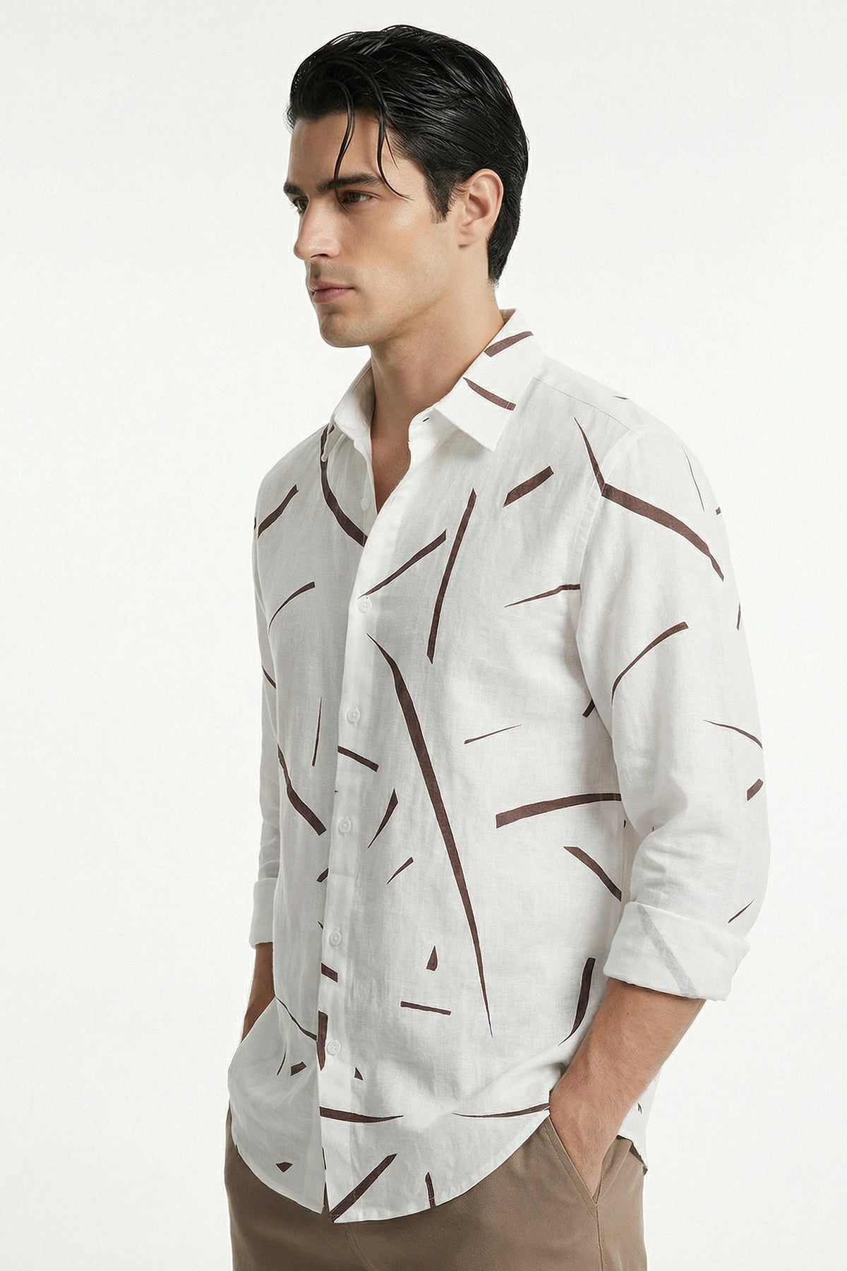 White Linen Blend Toned Shirt