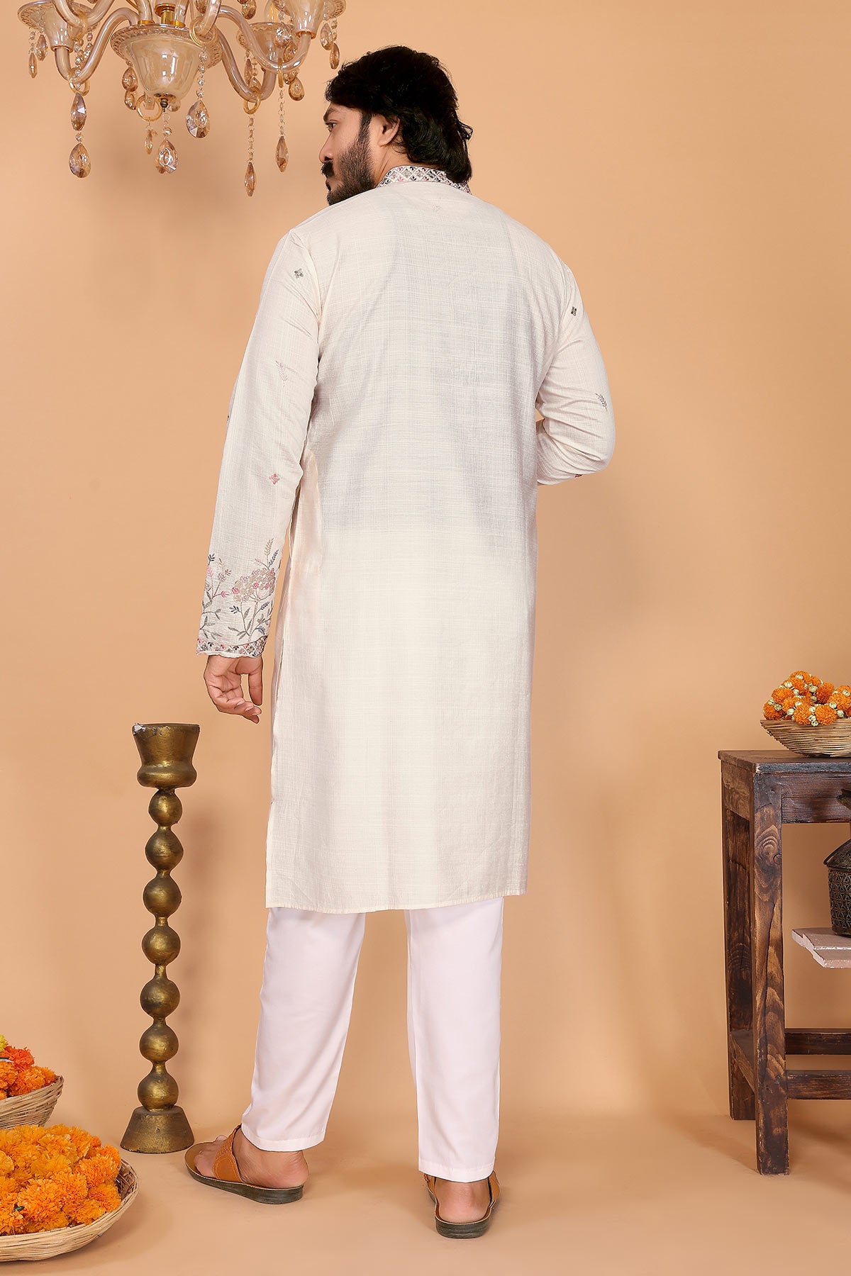 White Linen Cotton Kurta Pants