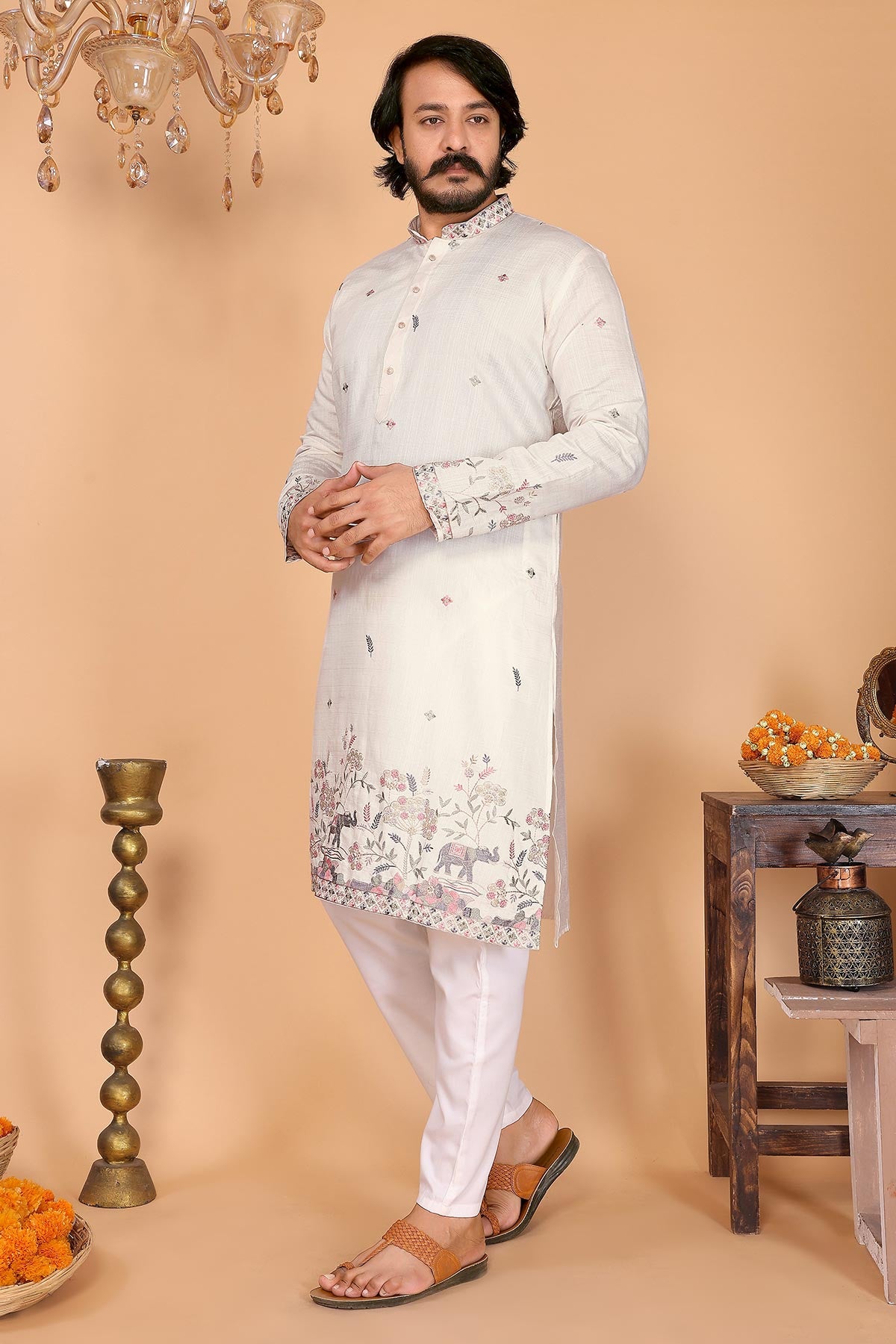 White Linen Cotton Kurta Pants