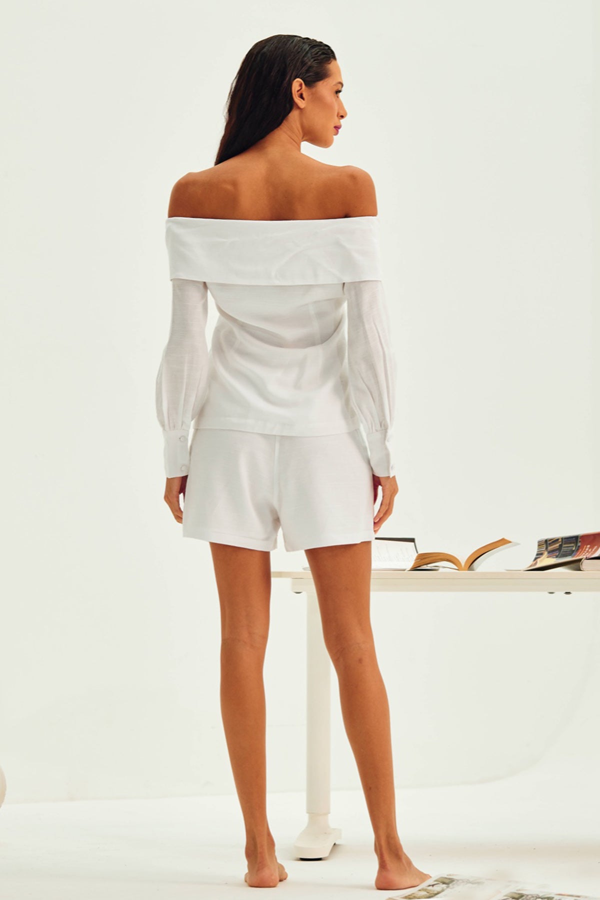 White Linen Embroidered Shorts