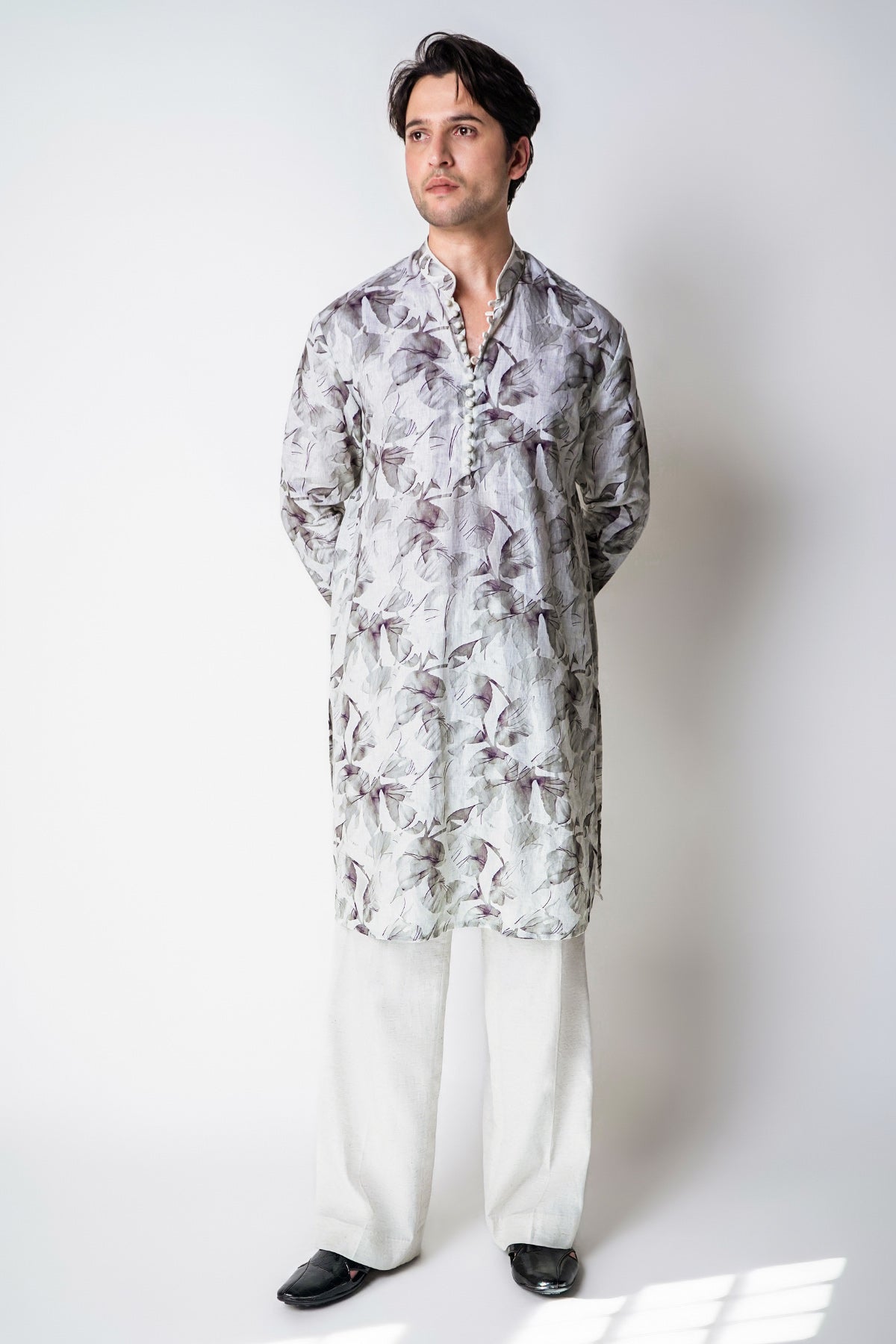Buy White Linen Floral Kurta Set for men by House of Sheriff online available at scrollnshops